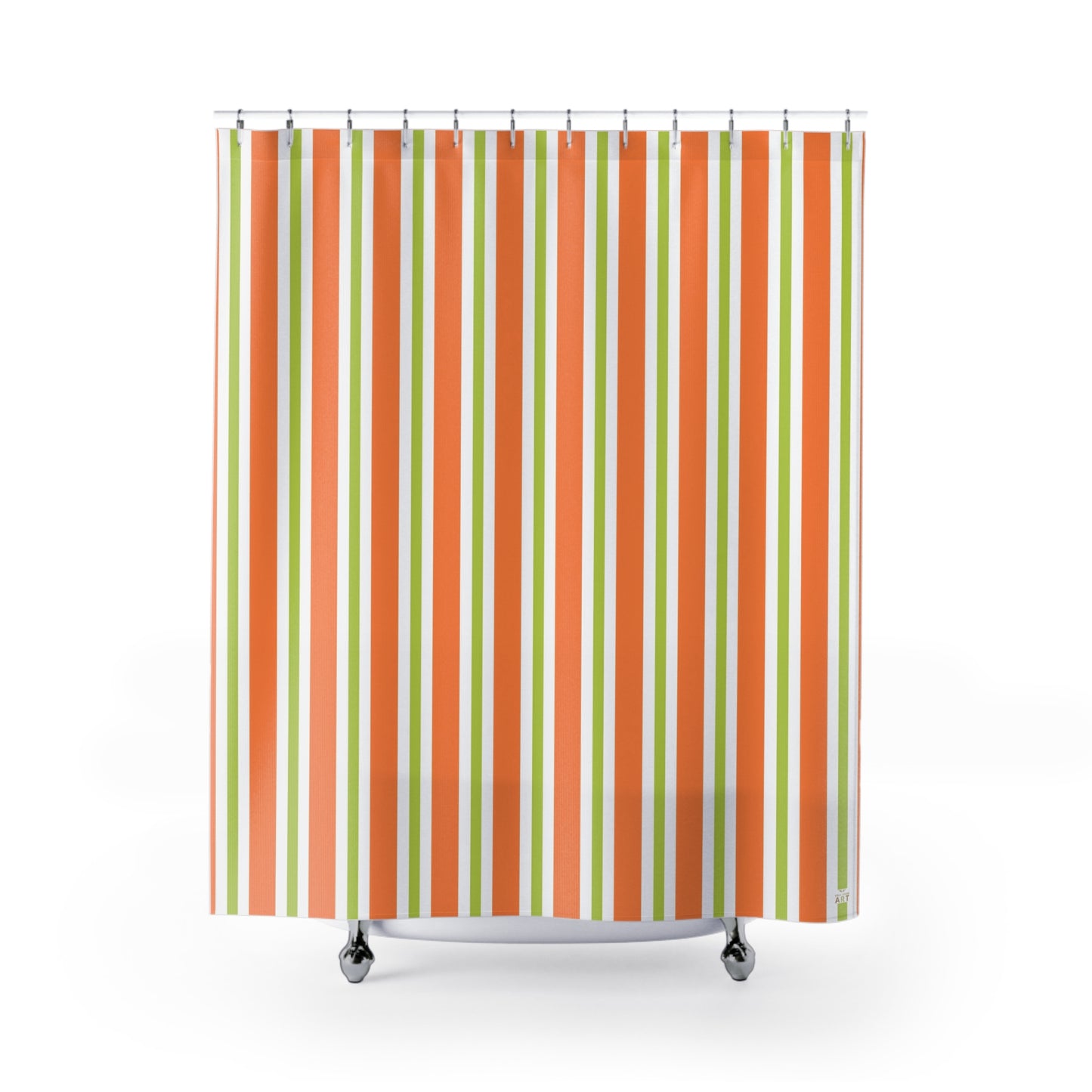 Orange Green Stripe Shower Curtain | Retro Vertical Stripes, Bathroom Decor