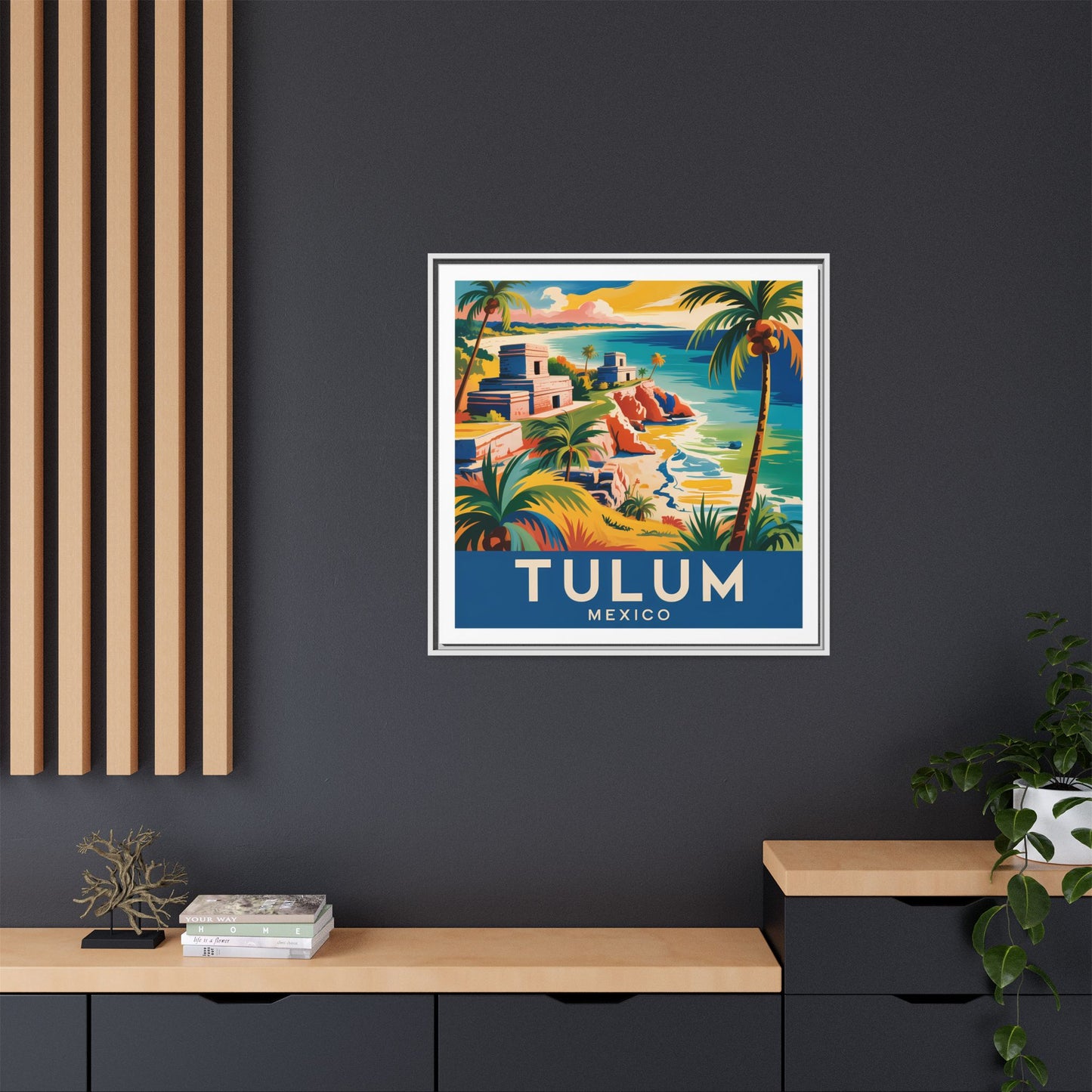 Tulum Mexico Vintage Look Framed Travel Canvas Wall Art