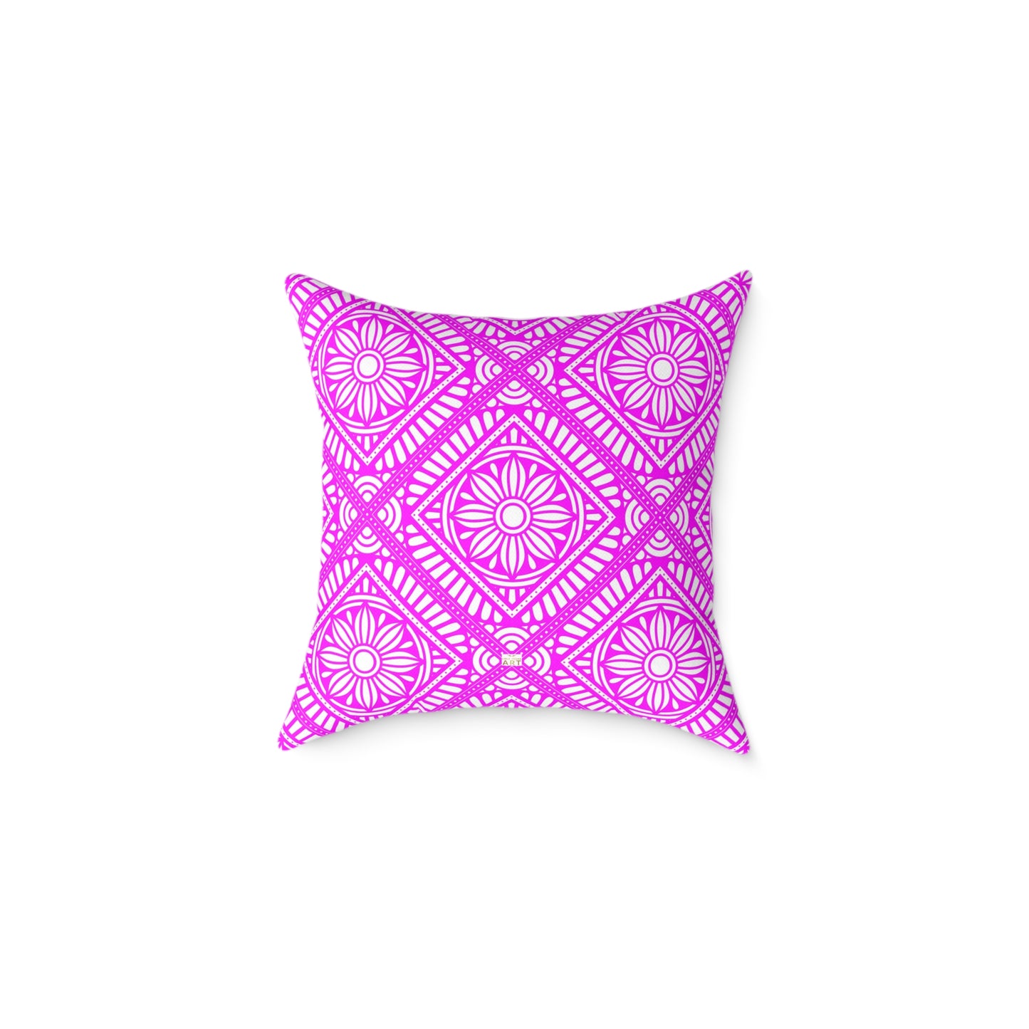 Pink and White Geometric Floral Tile Pillow | Square Poly Canvas Pillow