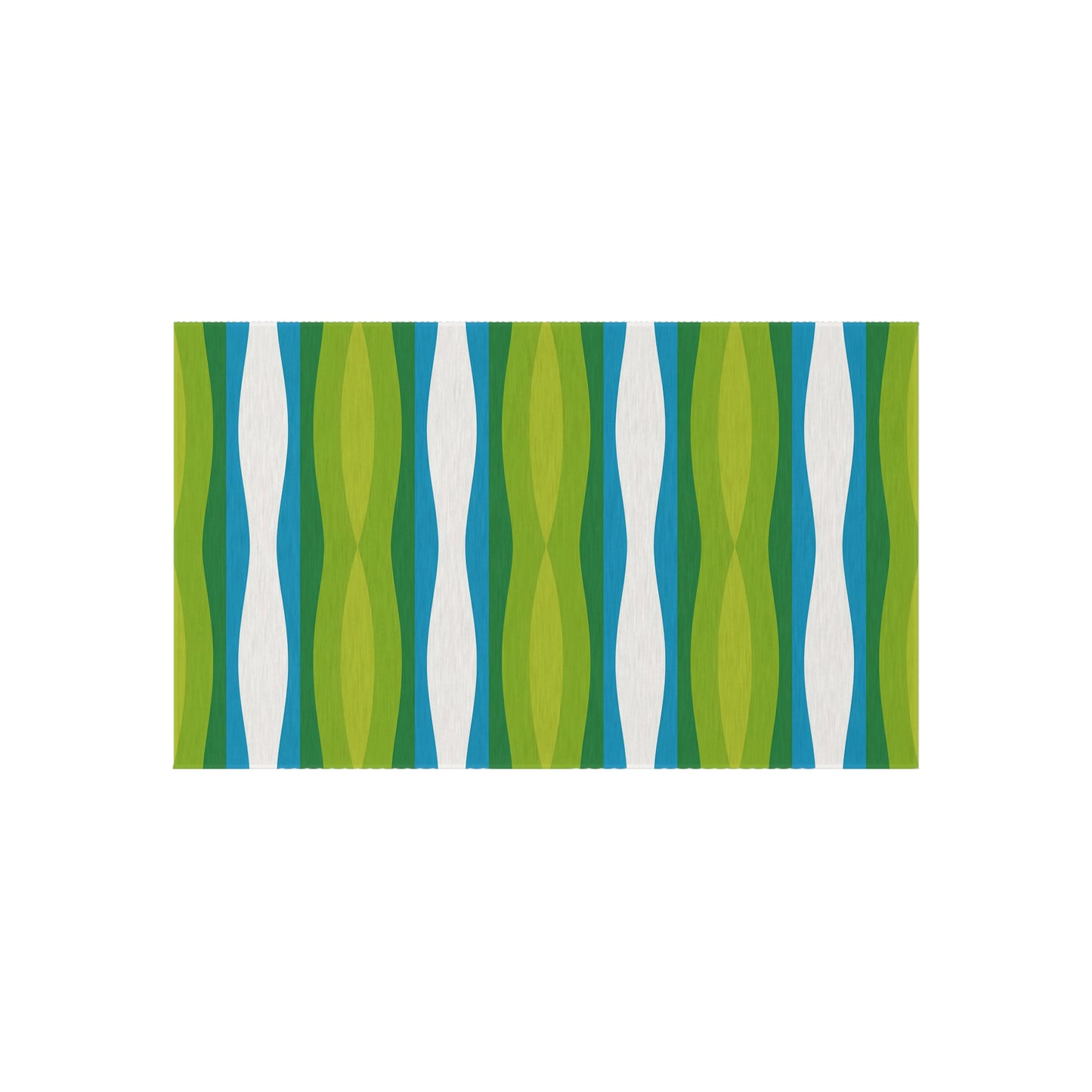 Green Blue White Wave Pattern Outdoor Rug | Striped Patio Mat