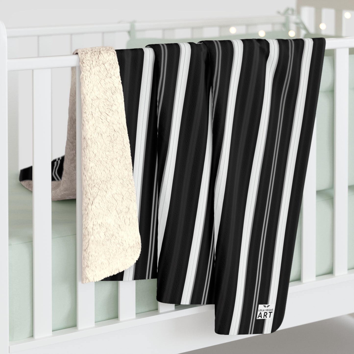 Black White Vertical Stripes Sherpa Blanket | Cozy Monochrome Throw