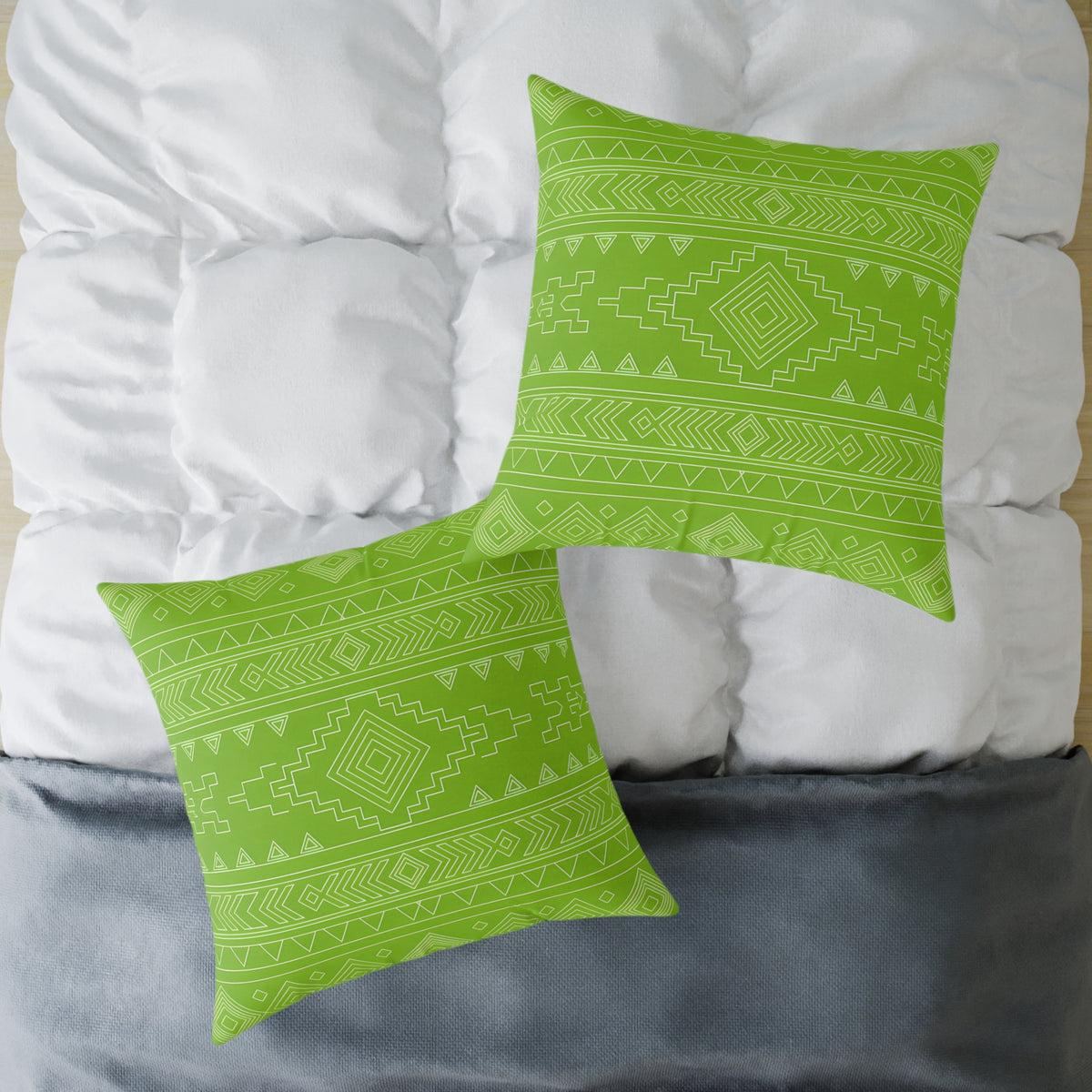 Lime Aztec Pattern Square Pillow | Poly Canvas Pillow