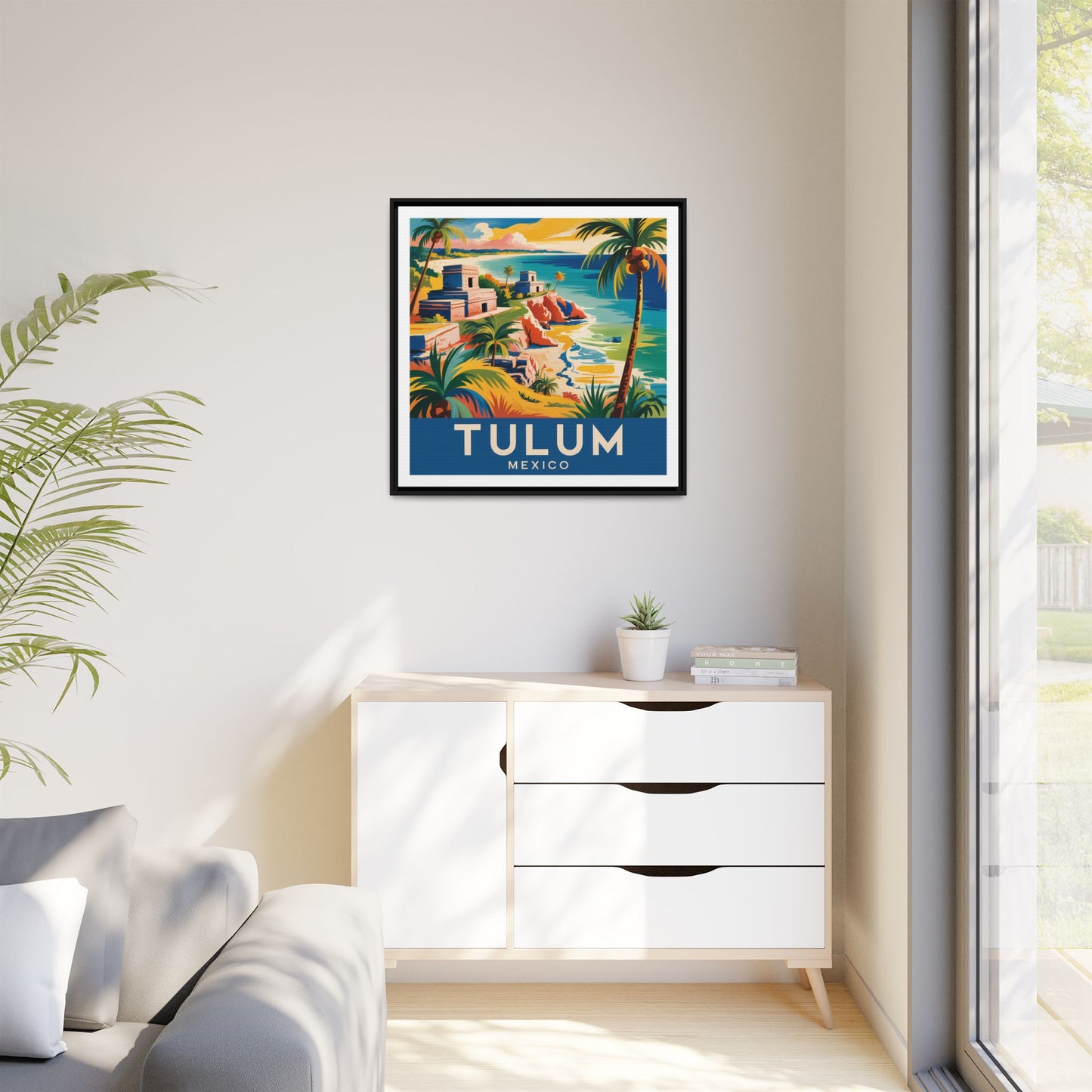 Tulum Mexico Vintage Look Framed Travel Canvas Wall Art