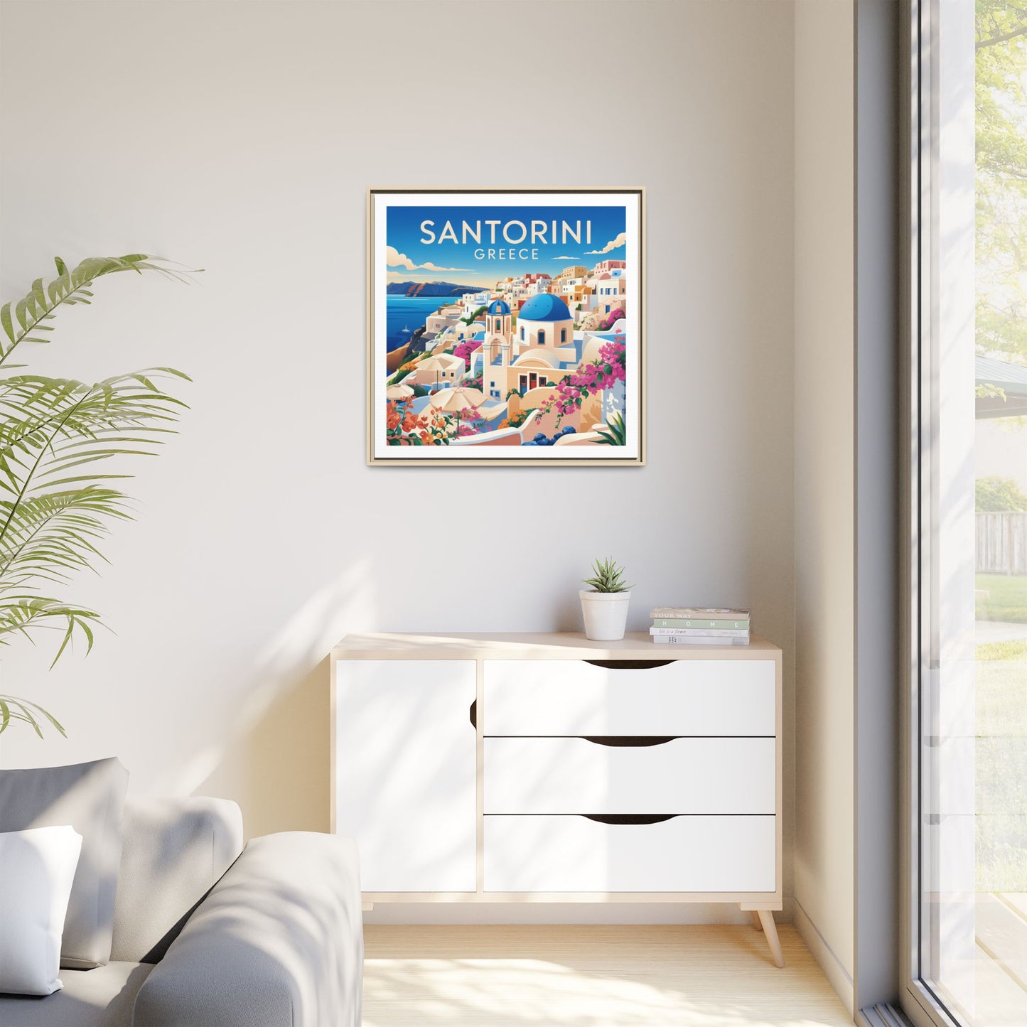 Santorini Greece Travel Art Matte Canvas Framed Wall Art