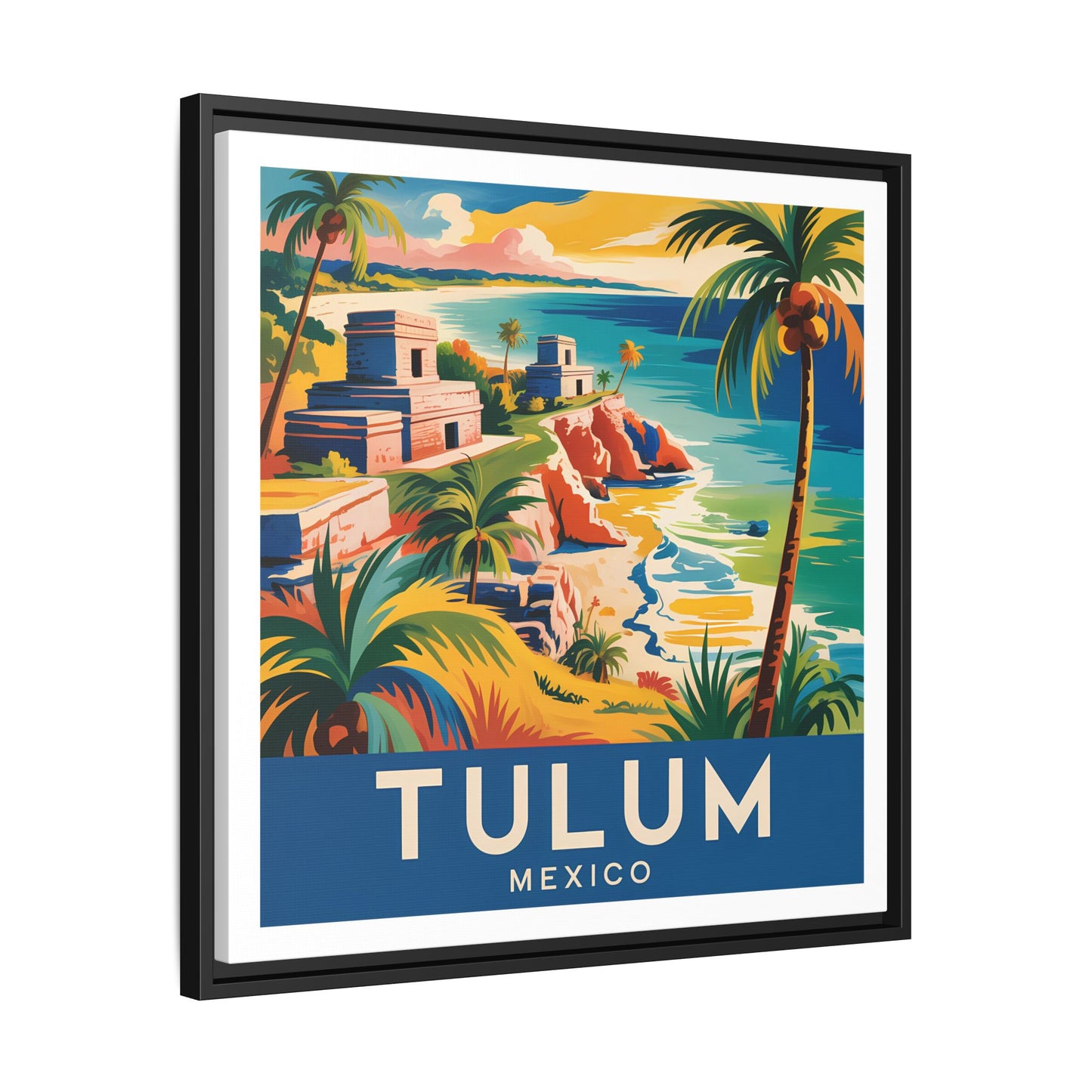 Tulum Mexico Vintage Look Framed Travel Canvas Wall Art