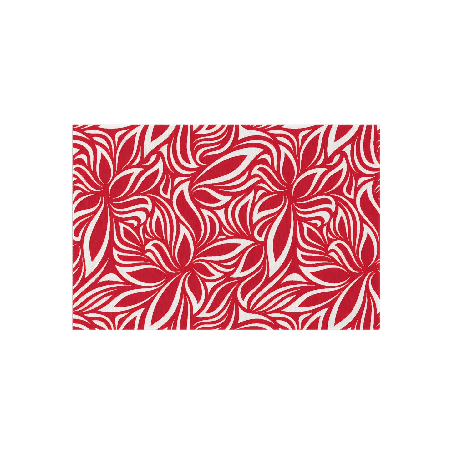 Red White Tropical Leaf Pattern Outdoor/Indoor Rug | Patio Mat