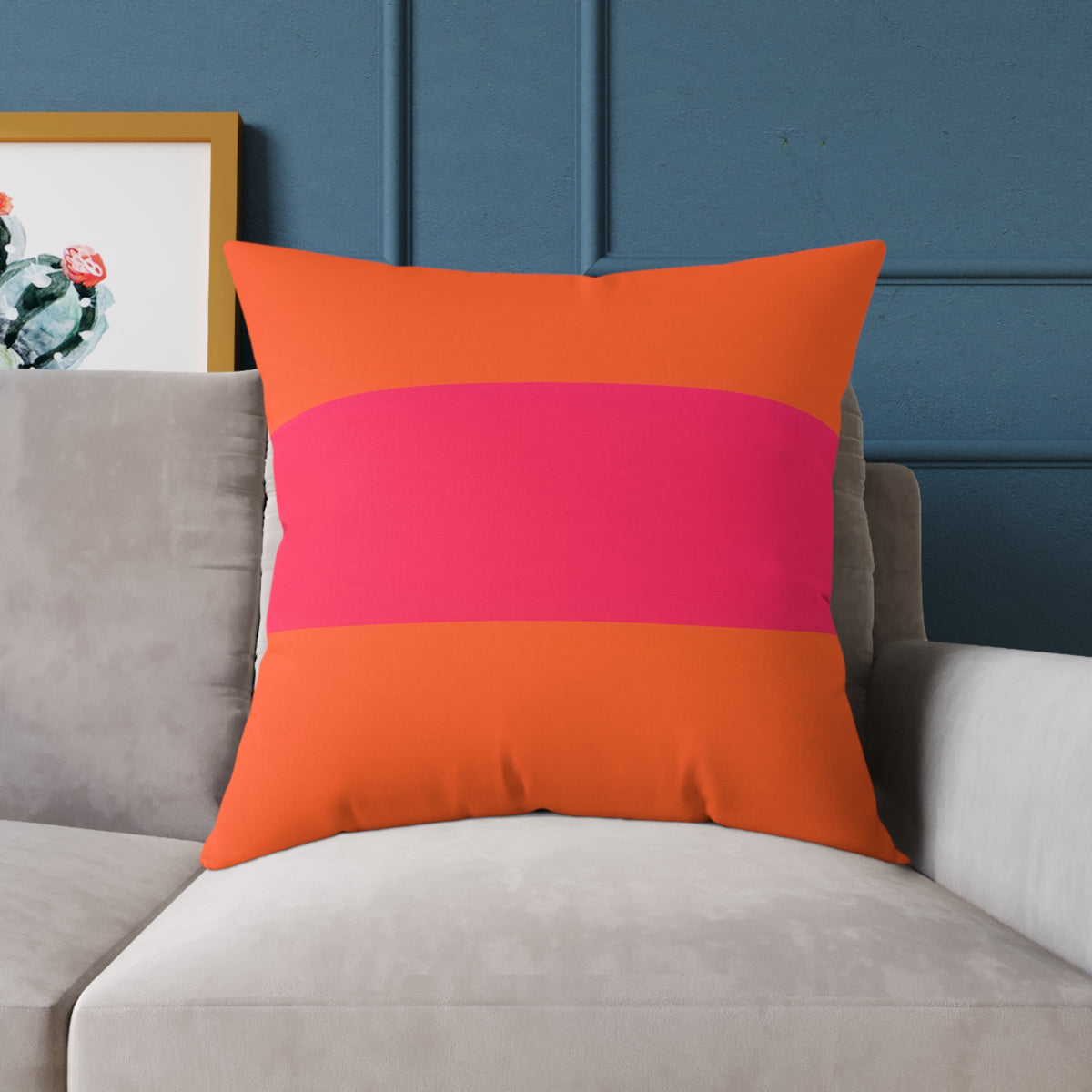 Bold Pink Stripe Square Pillow | Orange Background Poly Canvas