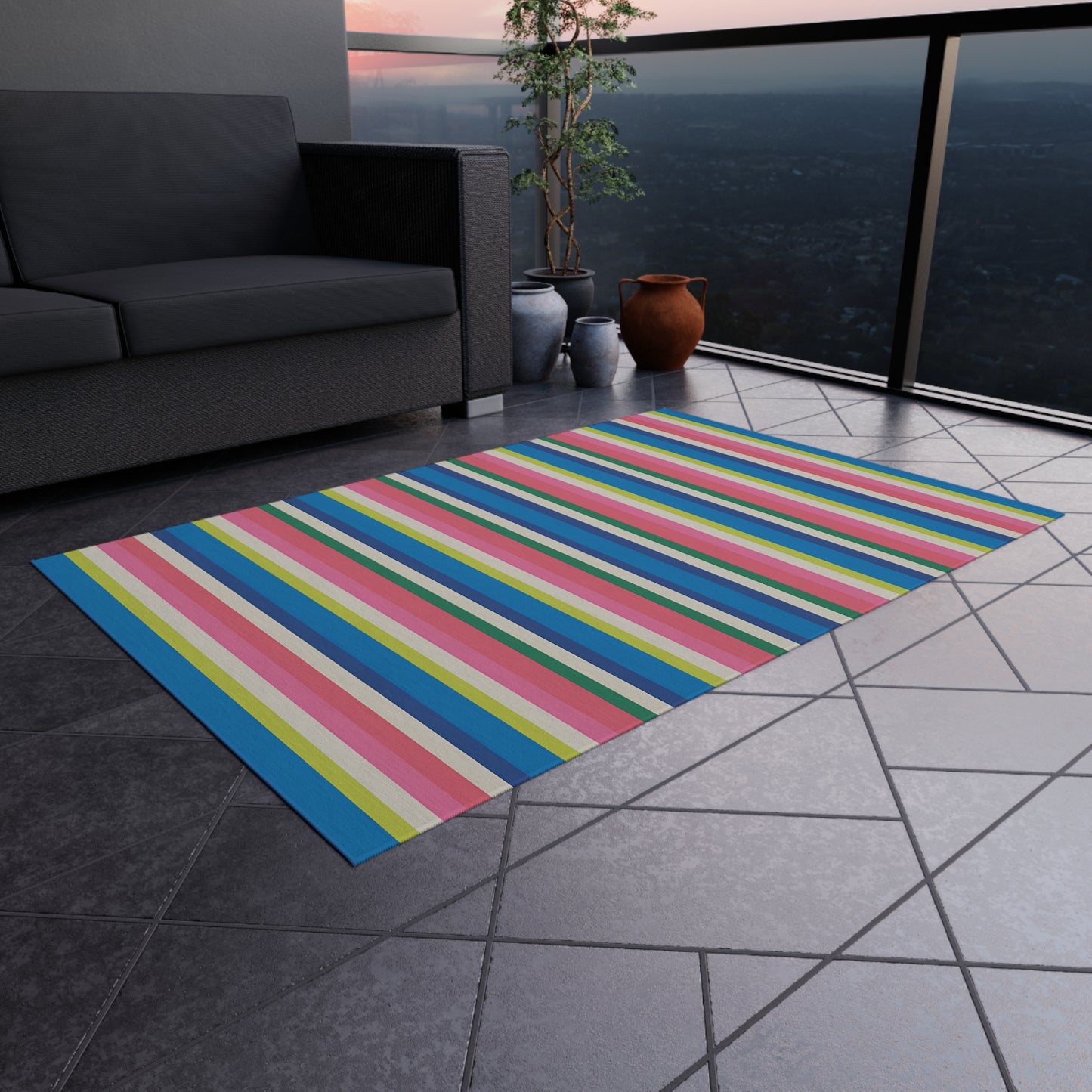 Colorful Stripe Pattern Outdoor/Indoor Rug | Waterproof Patio Mat
