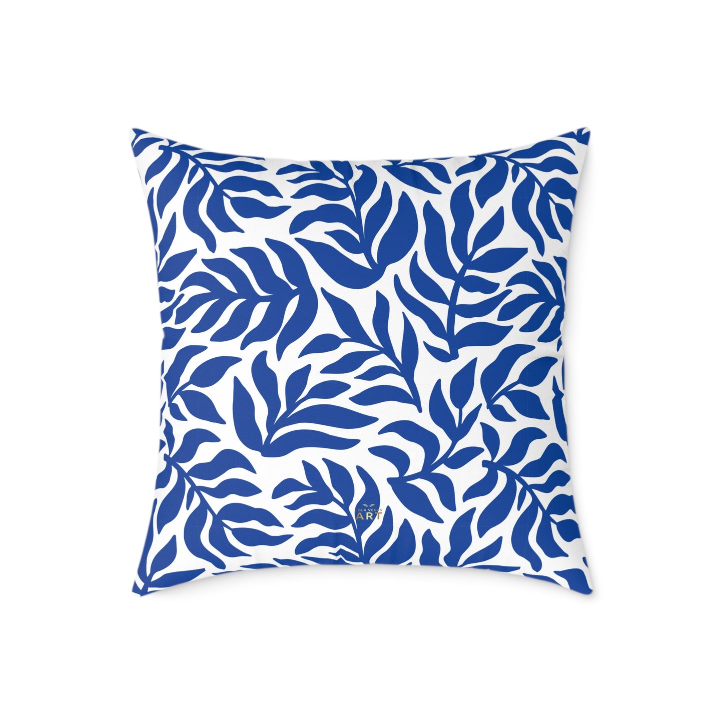 Blue White Leaf Pattern Square Pillow | Botanical Throw Pillow