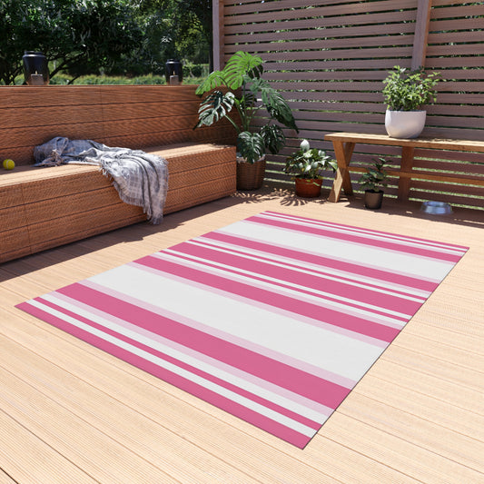 Pink Striped Pattern Outdoor/Indoor Rug | Patio Mat, Weather-Resistant