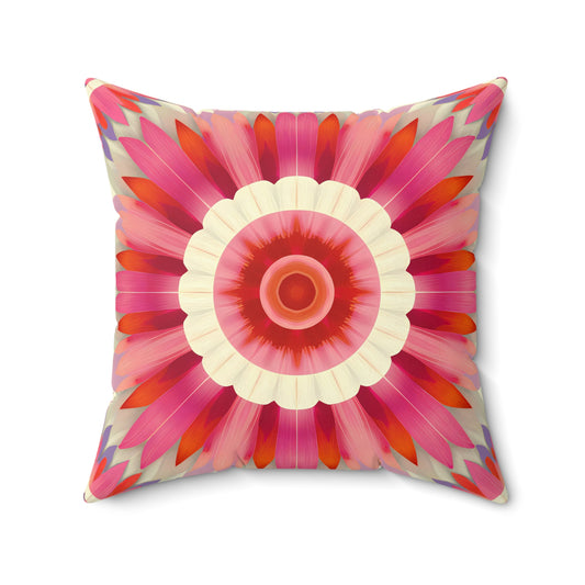 Boho Flower Square Pillow, Southwestern Eclectic Decor, Off-White Pink Bohemian Cushion, Home Accent, Gift for Her, Throw Pillow