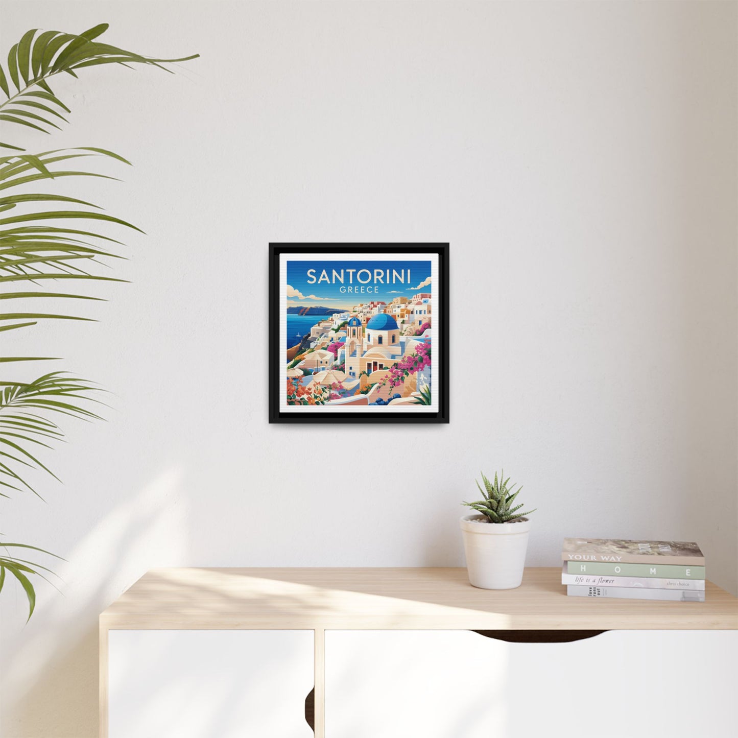 Santorini Greece Travel Art Matte Canvas Framed Wall Art