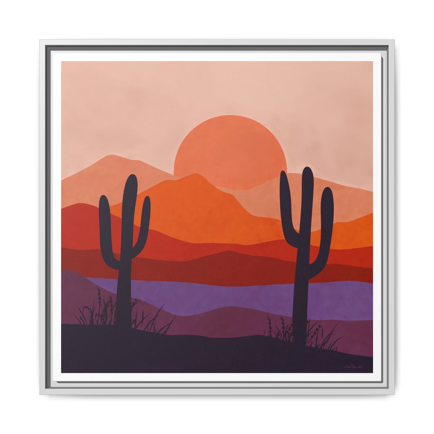 Desert Sunset Framed Canvas Art, Boho Home Decor, Nature Wall Art, Cactus Print, Warm Colorful Wall Decor, Housewarming Gift - LOLA VEGAS ART