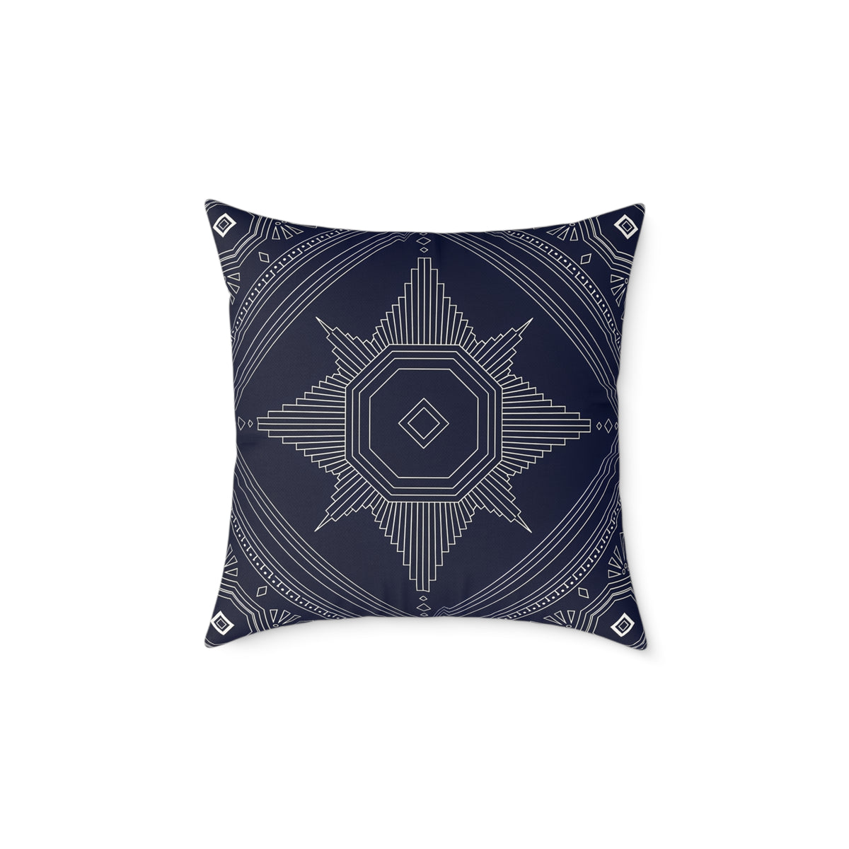 Geometric Star Mandala Square Pillow | Navy Canvas Throw Pillow