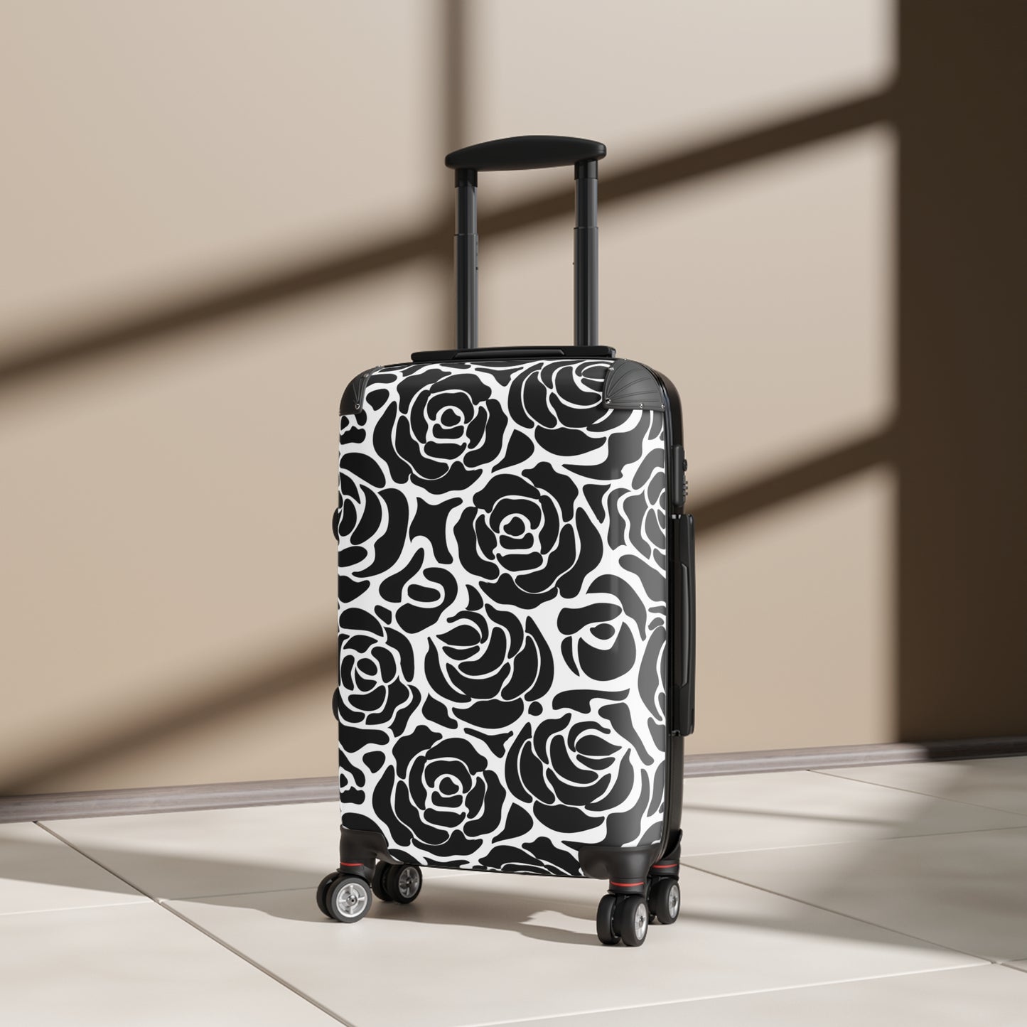 Black White Rose Pattern Suitcase | Floral Luggage