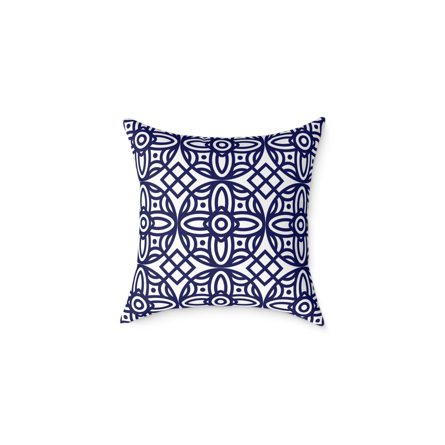 Navy Geometric Pattern Square Pillow | Blue Moroccan Motif, Boho Accent Cushion, Home Decor, Gift for Housewarming, Modern Interior Style