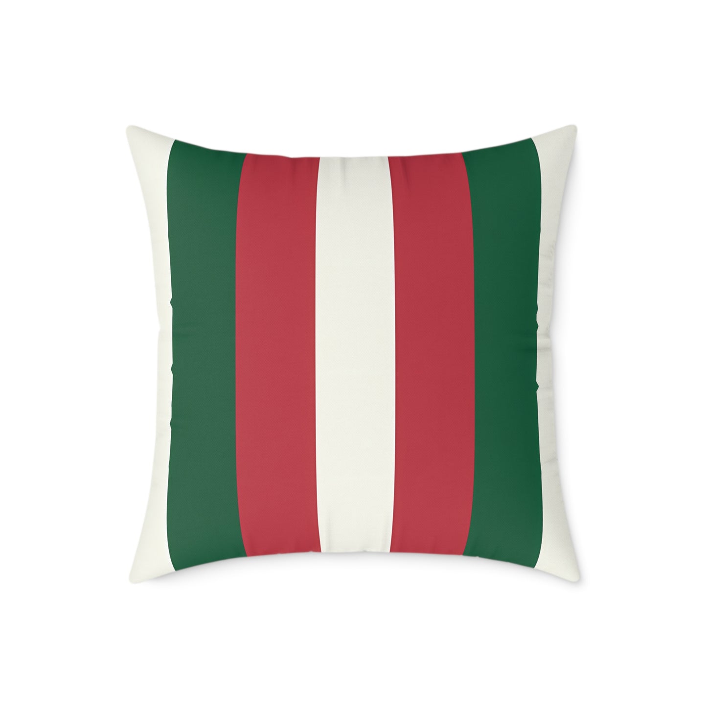 Green Red White Stripe Pillow | Square Poly Canvas Pillow