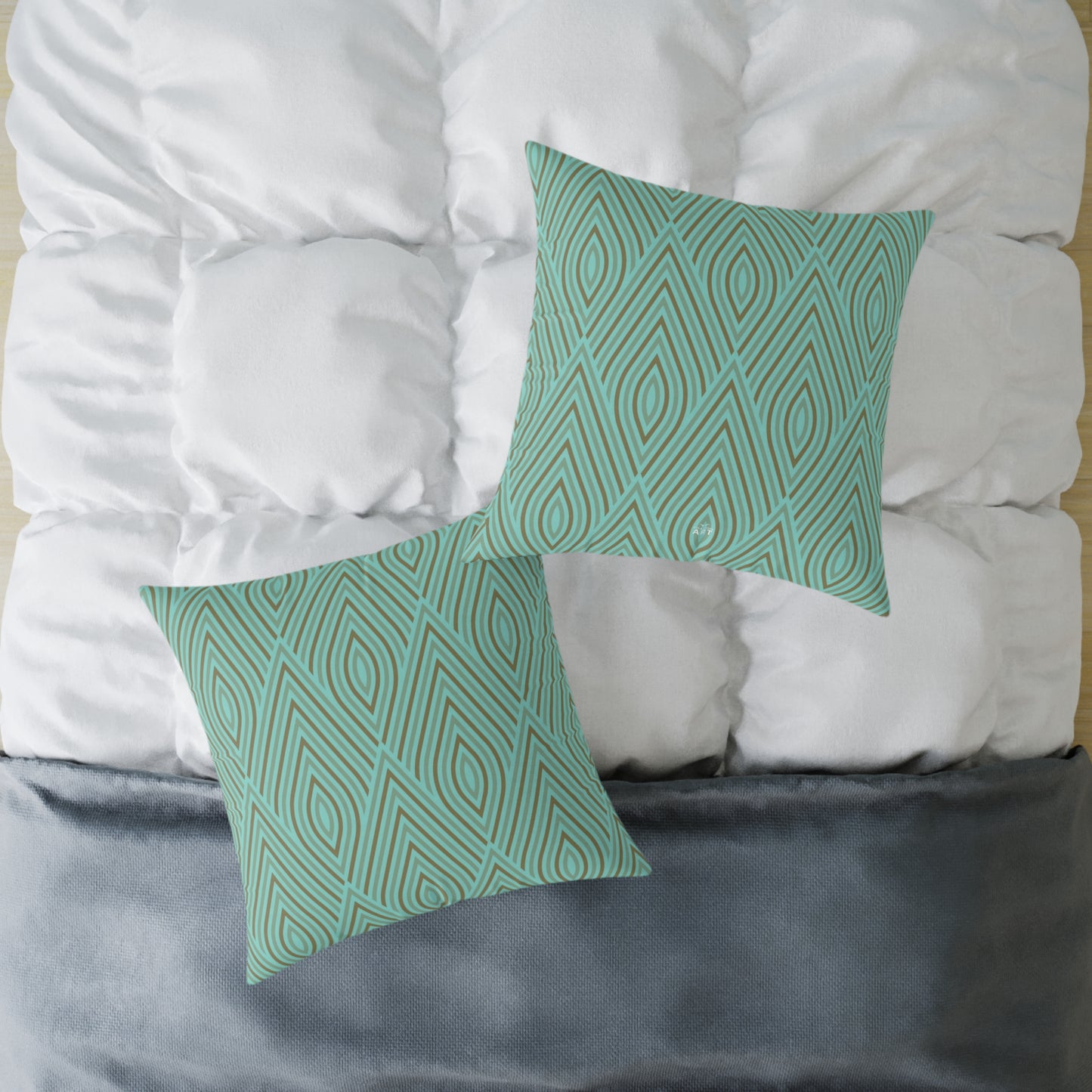 Teal Geometric Diamond Pattern Pillow | Square Poly Canvas Pillow