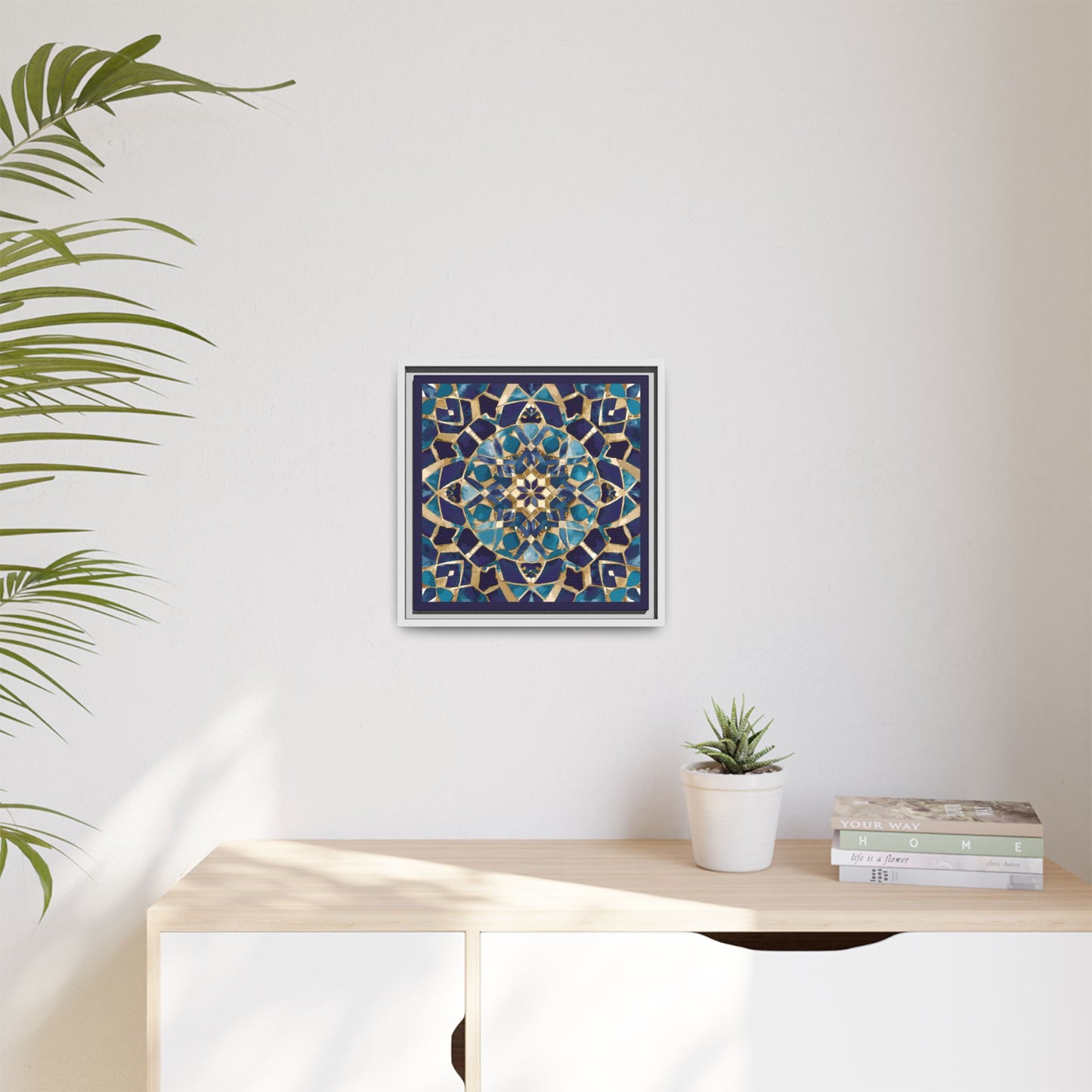 Framed Blue Moroccan Mosaic Wall Art — Matte Canvas Print
