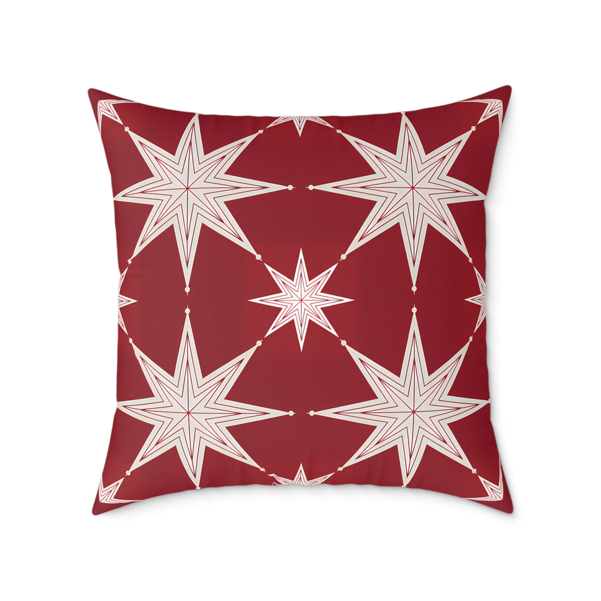 Ivory Starburst Pattern Square Pillow | Red Holiday Throw Cushion