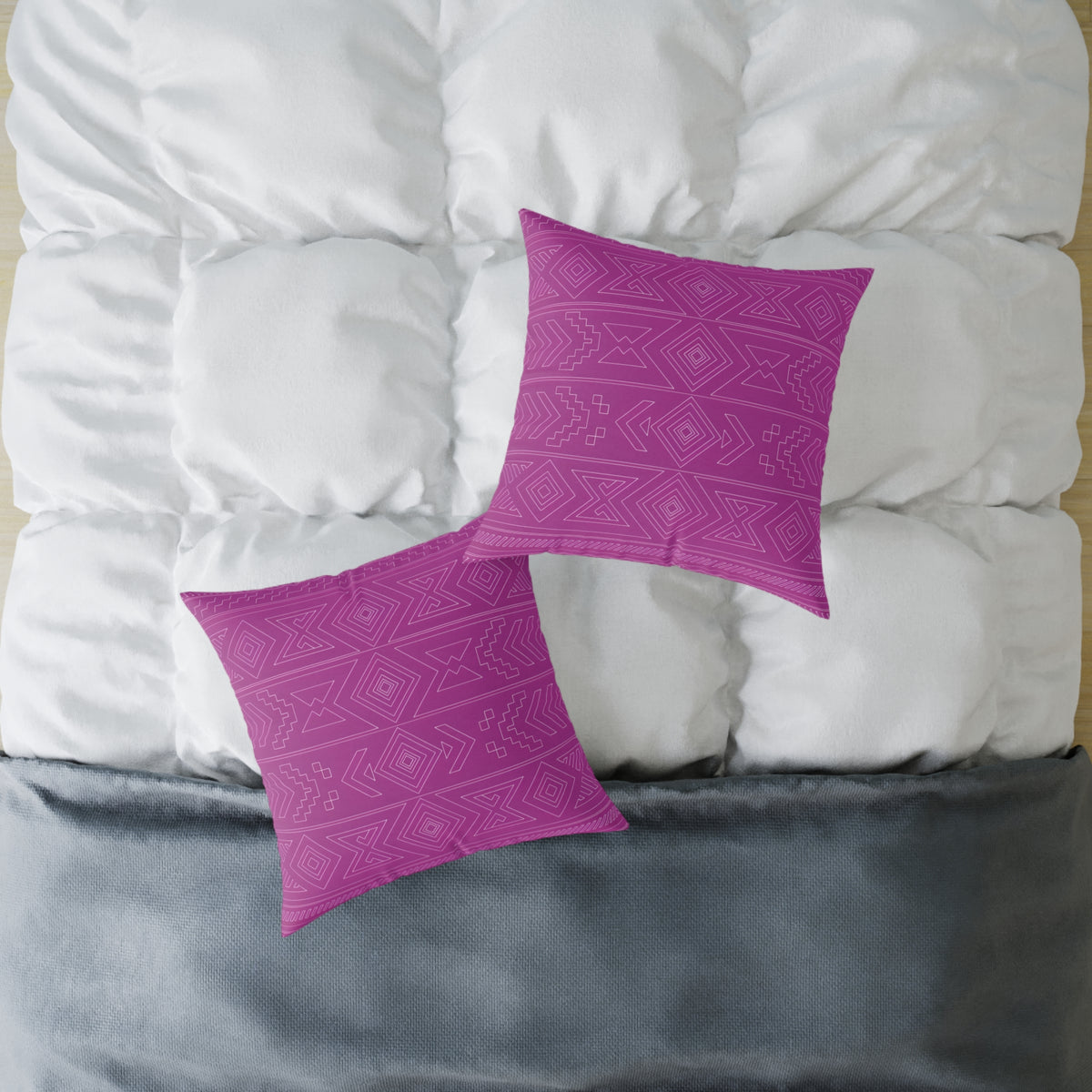 Geometric Aztec Pattern Square Poly Canvas Pillow | Magenta Tribal Throw Pillow