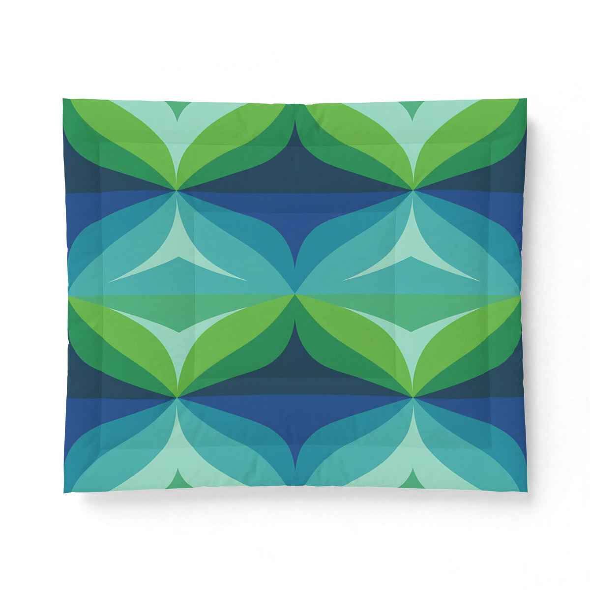 Geometric Green Blue Leaf Pattern Cotton Comforter | Mid Century Modern Bedding