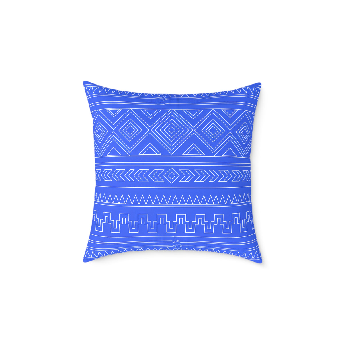 Blue Aztec Pattern Square Pillow | Geometric Tribal Throw Pillow