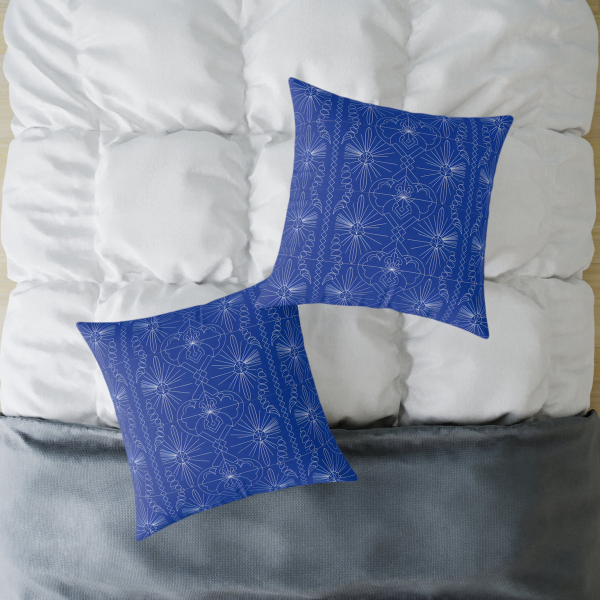 Geometric Starburst Pattern Square Pillow | Blue White Decorative Throw Pillow
