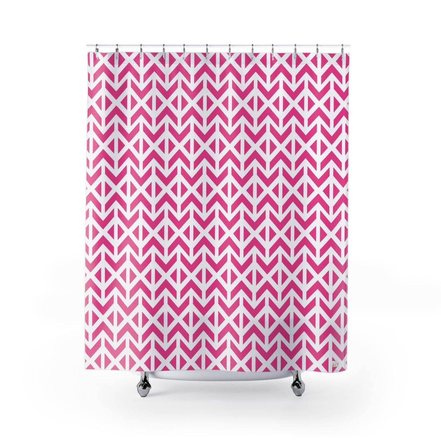 Pink Geometric Chevron Shower Curtain | Modern Pattern Bathroom Decor, Boho Bathroom Accessory