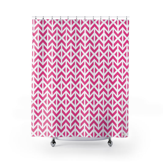 Pink Geometric Chevron Shower Curtain | Modern Pattern Bathroom Decor, Boho Bathroom Accessory