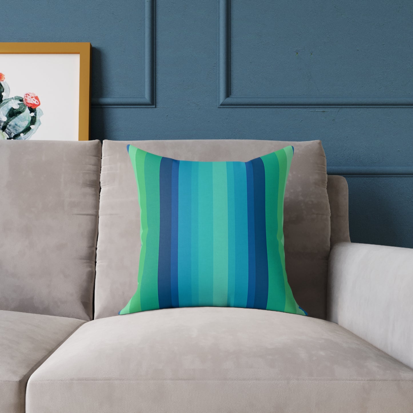 Teal Blue Green Stripe Square Pillow | Coastal Modern Throw Pillow
