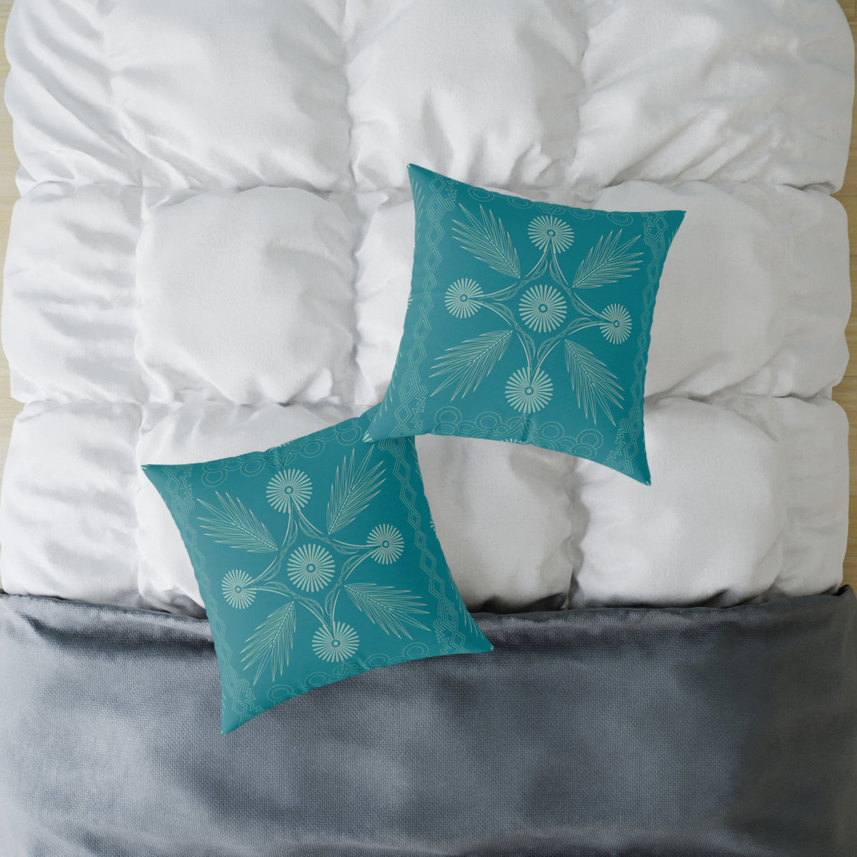 Teal Botanical Mandala Square Pillow | Poly Canvas Decorative Pillow