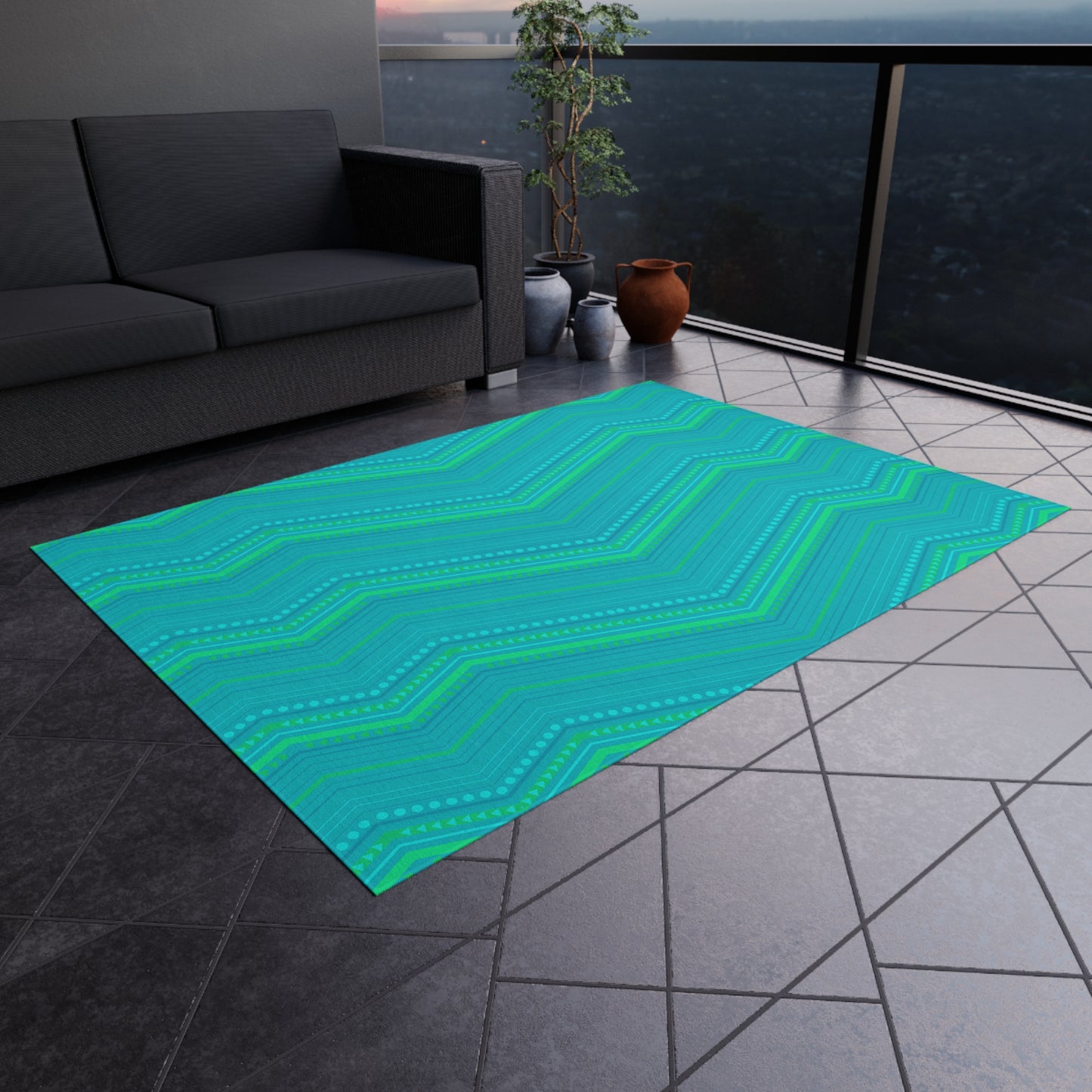 Turquoise Chevron Zigzag Outdoor/Indoor Rug | Patterned Patio Mat