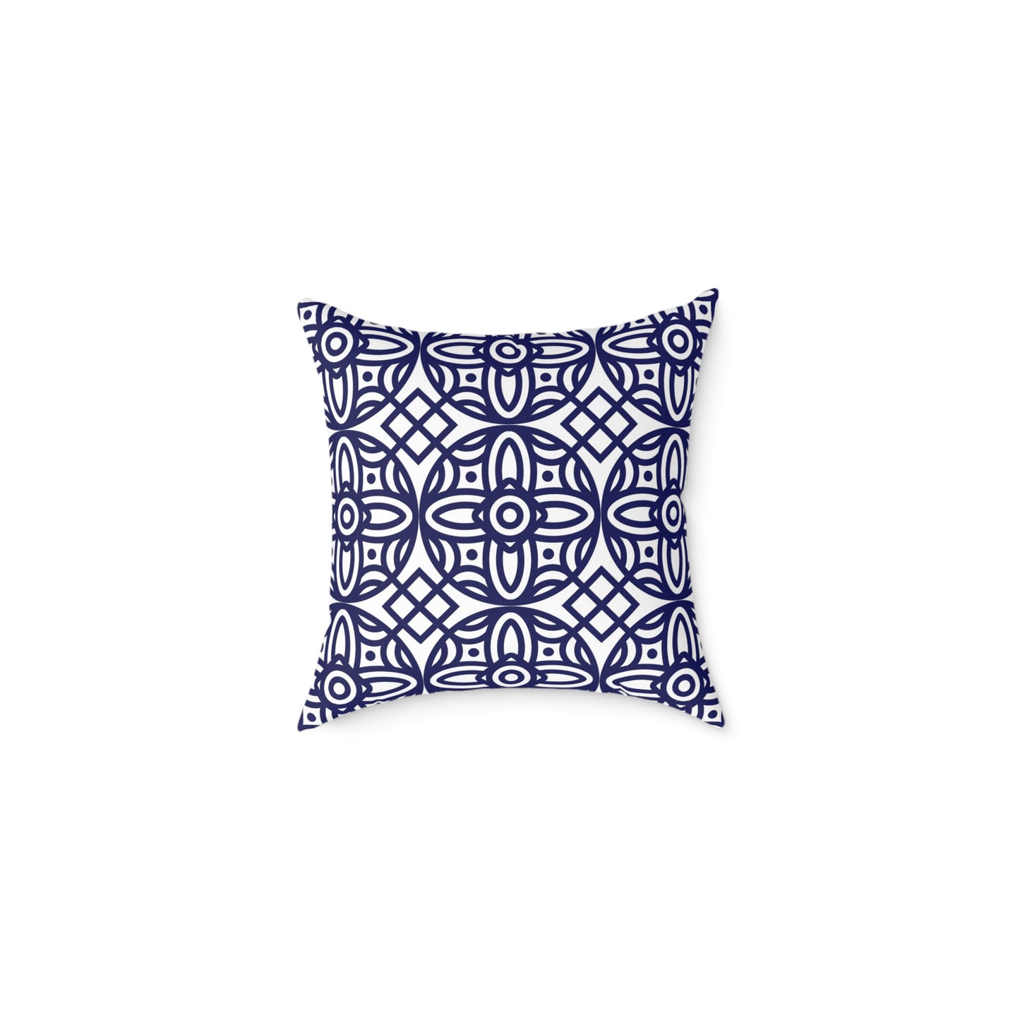Navy Geometric Pattern Square Pillow | Blue Moroccan Motif, Boho Accent Cushion, Home Decor, Gift for Housewarming, Modern Interior Style