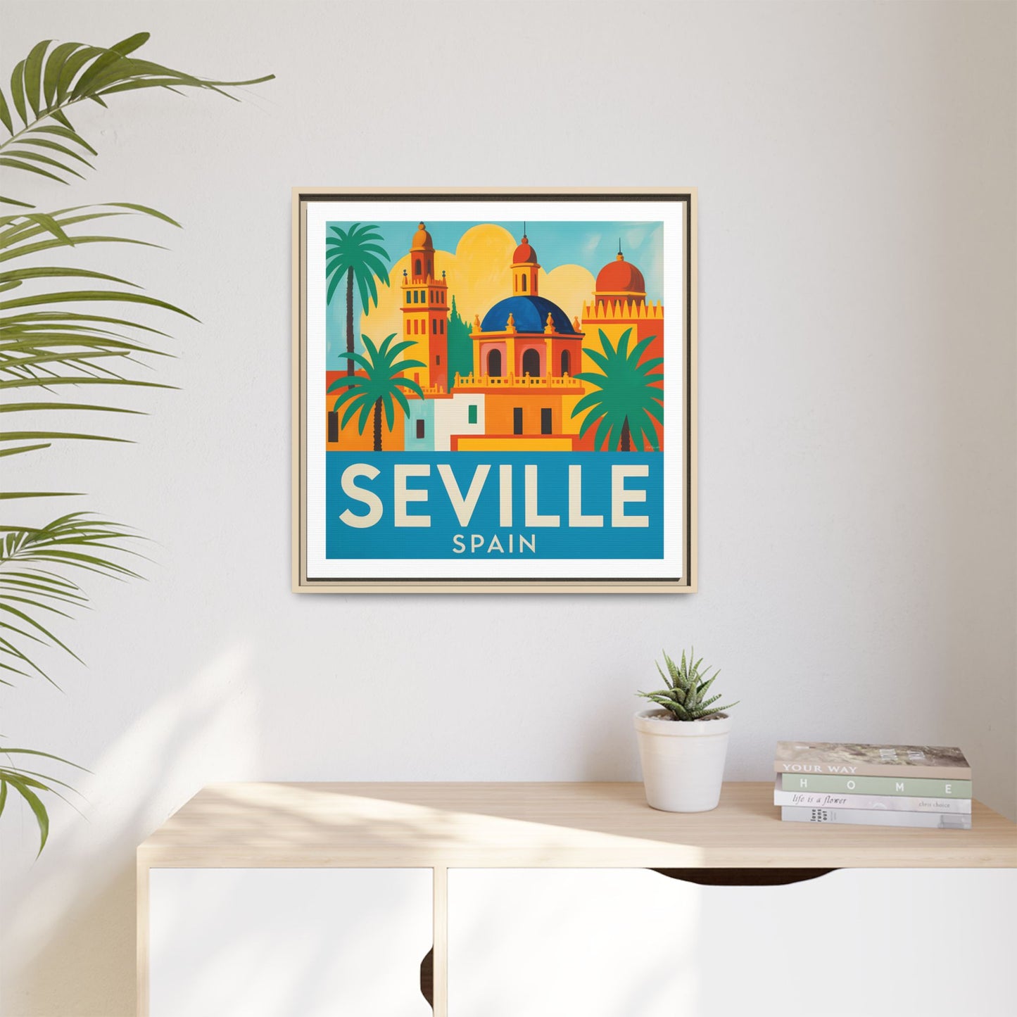 Seville Spain Vintage Travel Look Matte Canvas Wall Art Framed