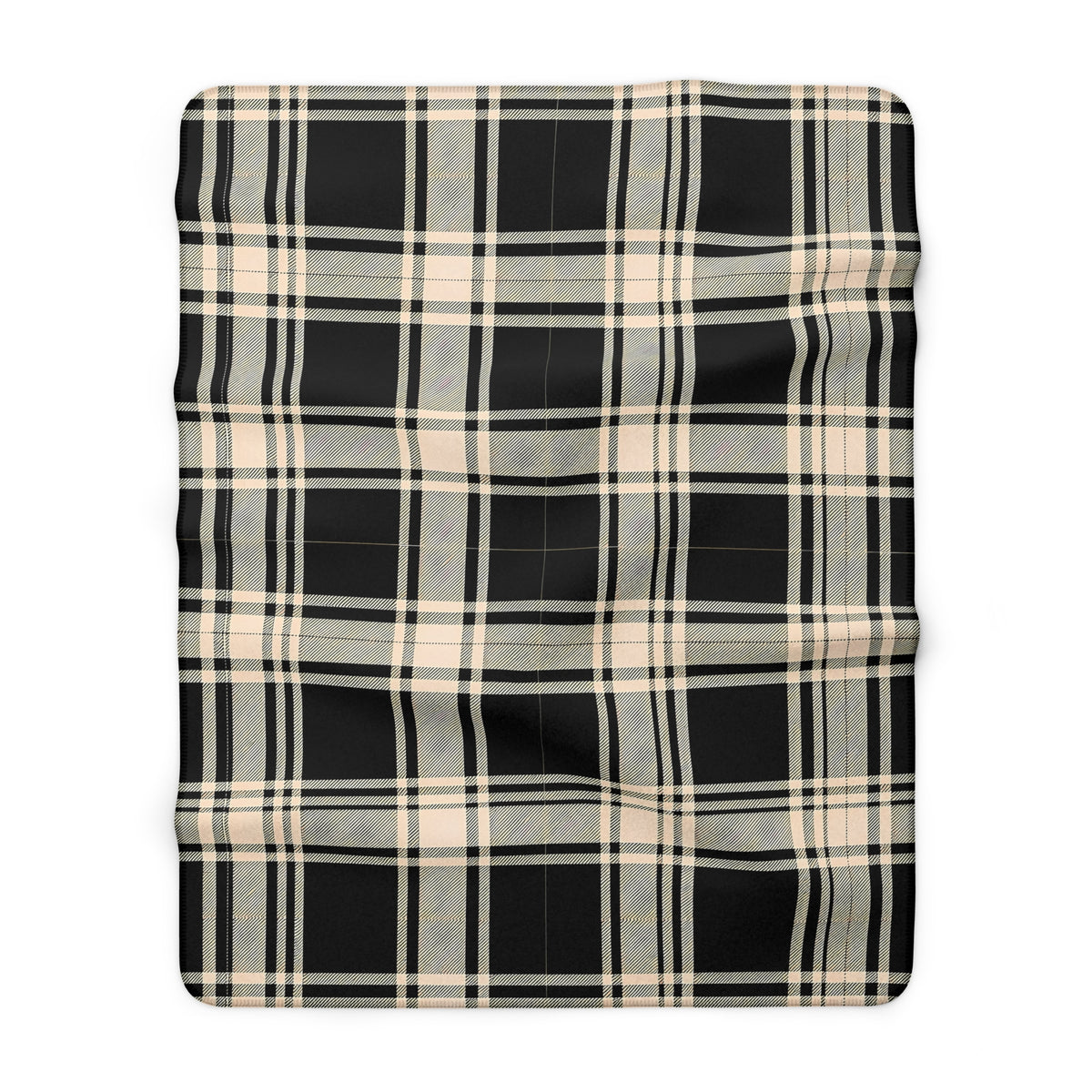 Black Beige Plaid Sherpa Fleece Blanket | Cozy Buffalo Check Throw