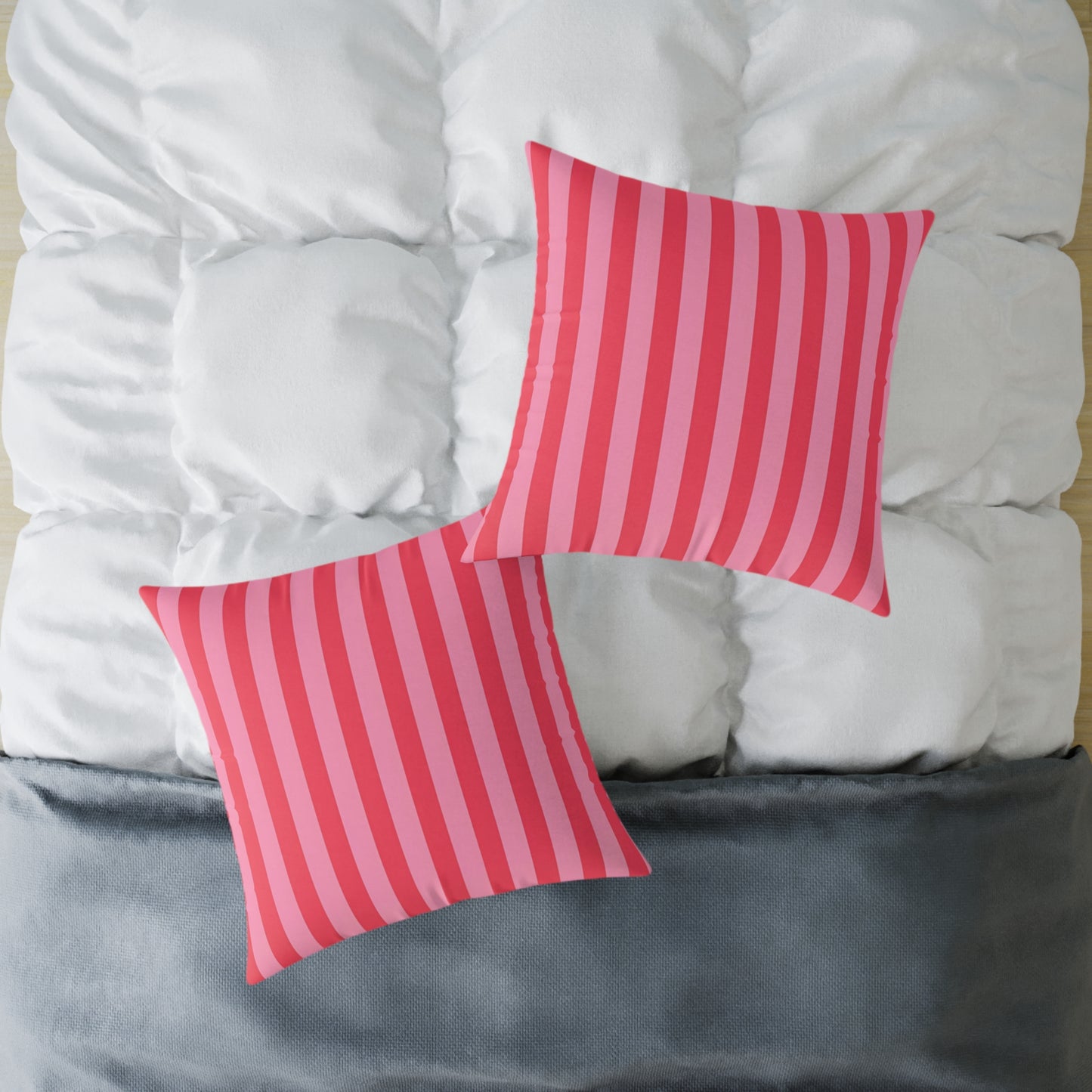 Light Pink Watermelon Pink Striped Throw Pillow | Square Poly Canvas Cushion