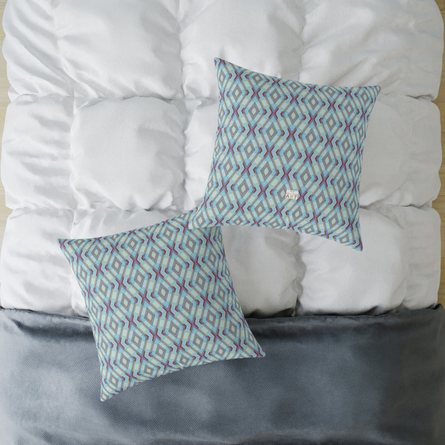 Geometric Diamond Pattern Square Pillow | Turquoise Blue Purple Dark Red Ikat Throw Pillow