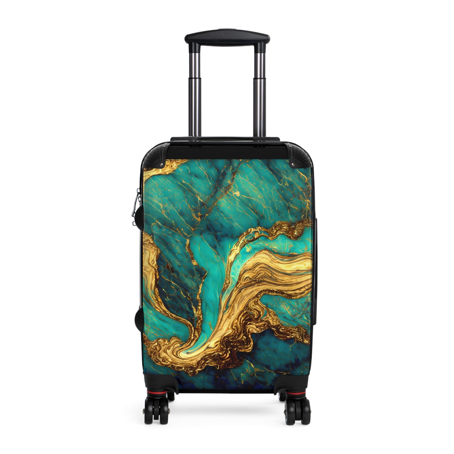 Suitcase, Travel Luggage, Rolling Bag, Green and Gold Marbleized Print, Stunning Travel Accessory