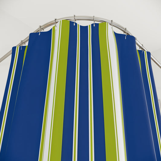 Blue and Green Vertical Stripes Shower Curtain | Nautical Modern Bathroom