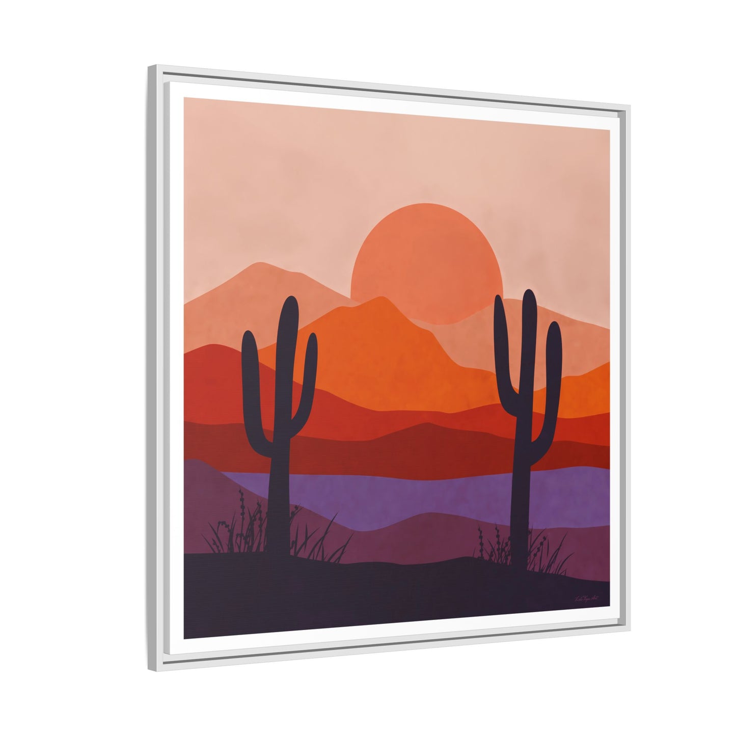 Desert Sunset Framed Canvas Art, Boho Home Decor, Nature Wall Art, Cactus Print, Warm Colorful Wall Decor, Housewarming Gift - LOLA VEGAS ART