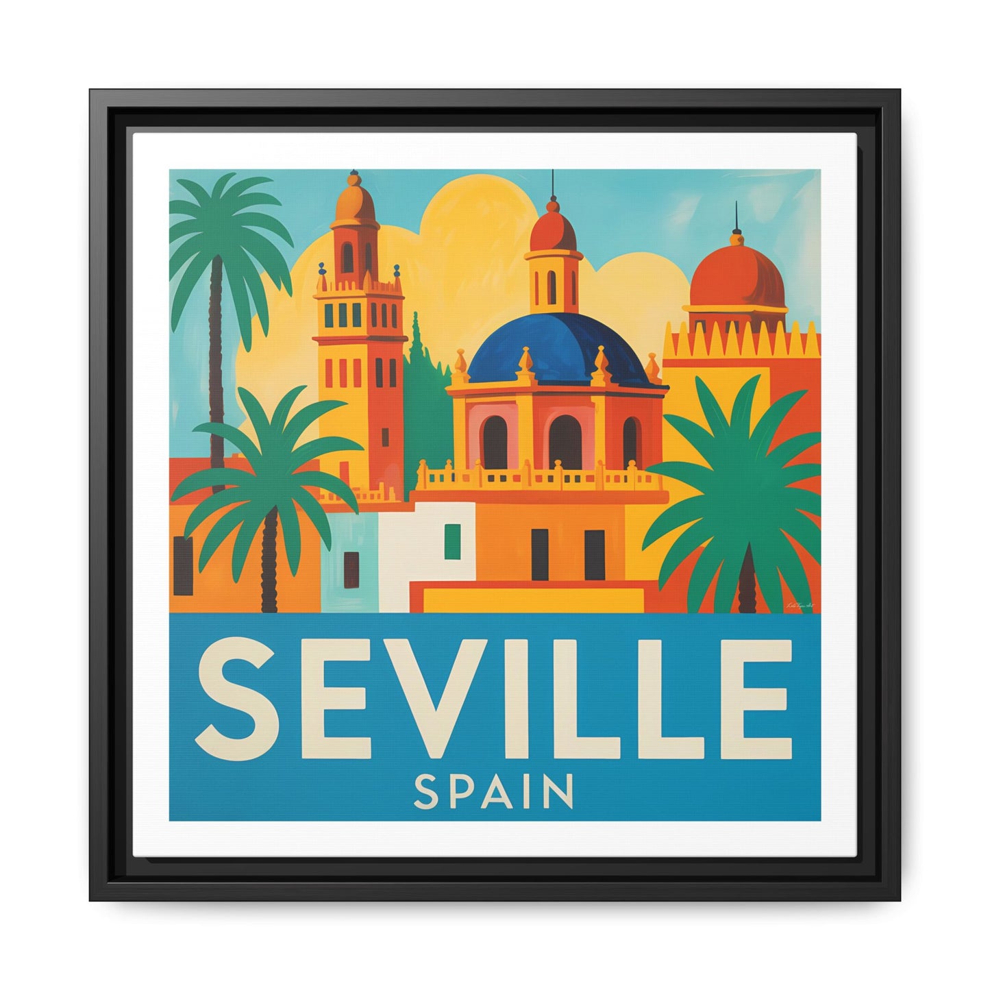 Seville Spain Vintage Travel Look Matte Canvas Wall Art Framed