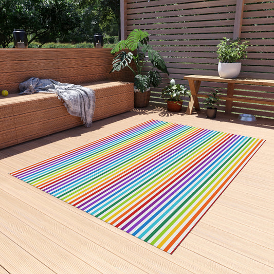 Rainbow Gay Pride Stripe Outdoor/Indoor Rug | Colorful Striped Patio Mat