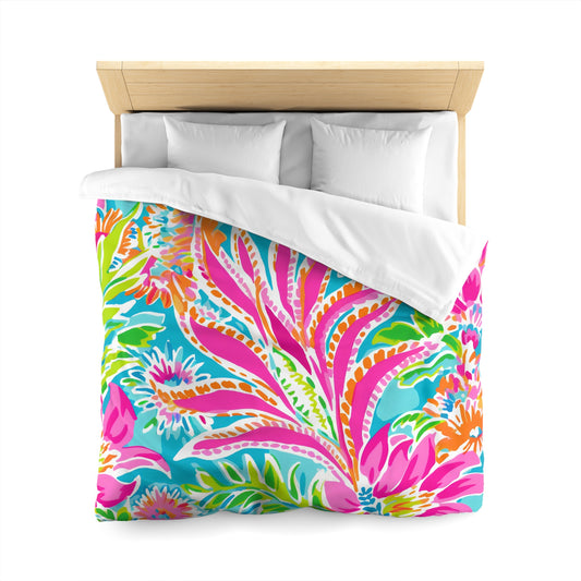 Vibrant Tropical Microfiber Duvet Cover, Colorful Bedding, Summer Home Decor, Gift for Nature Lovers, Floral Bedroom Aesthetic