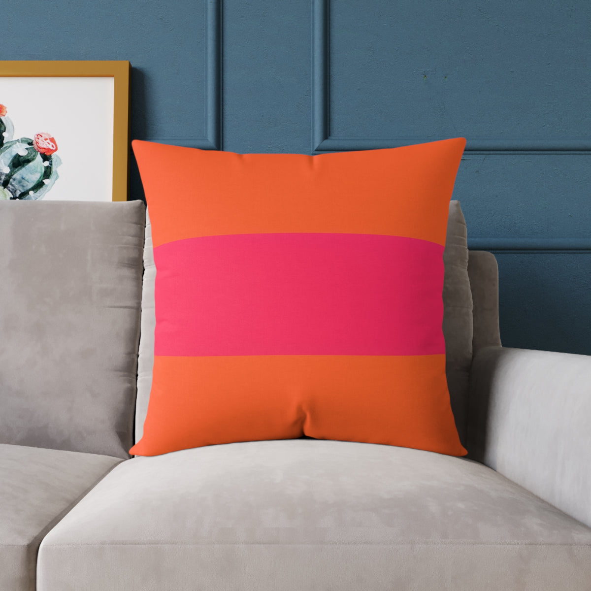 Bold Pink Stripe Square Pillow | Orange Background Poly Canvas