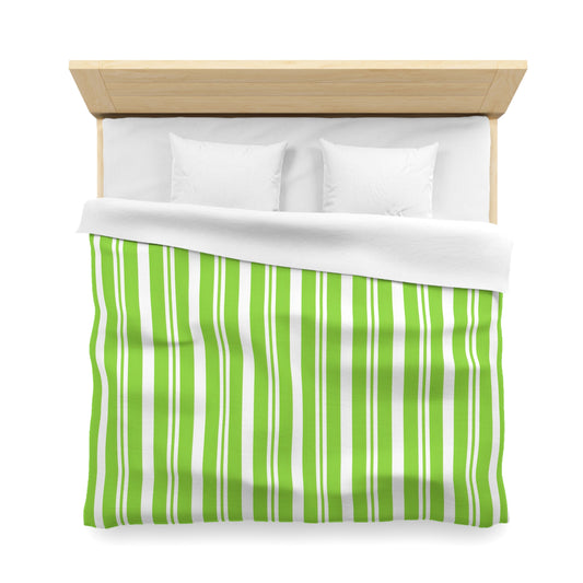 Vibrant Green Striped Microfiber Duvet Cover, Fresh Bedding, Eco-Friendly Comforter, Spring Decor, Bedroom Upgrade - LOLA VEGAS ART