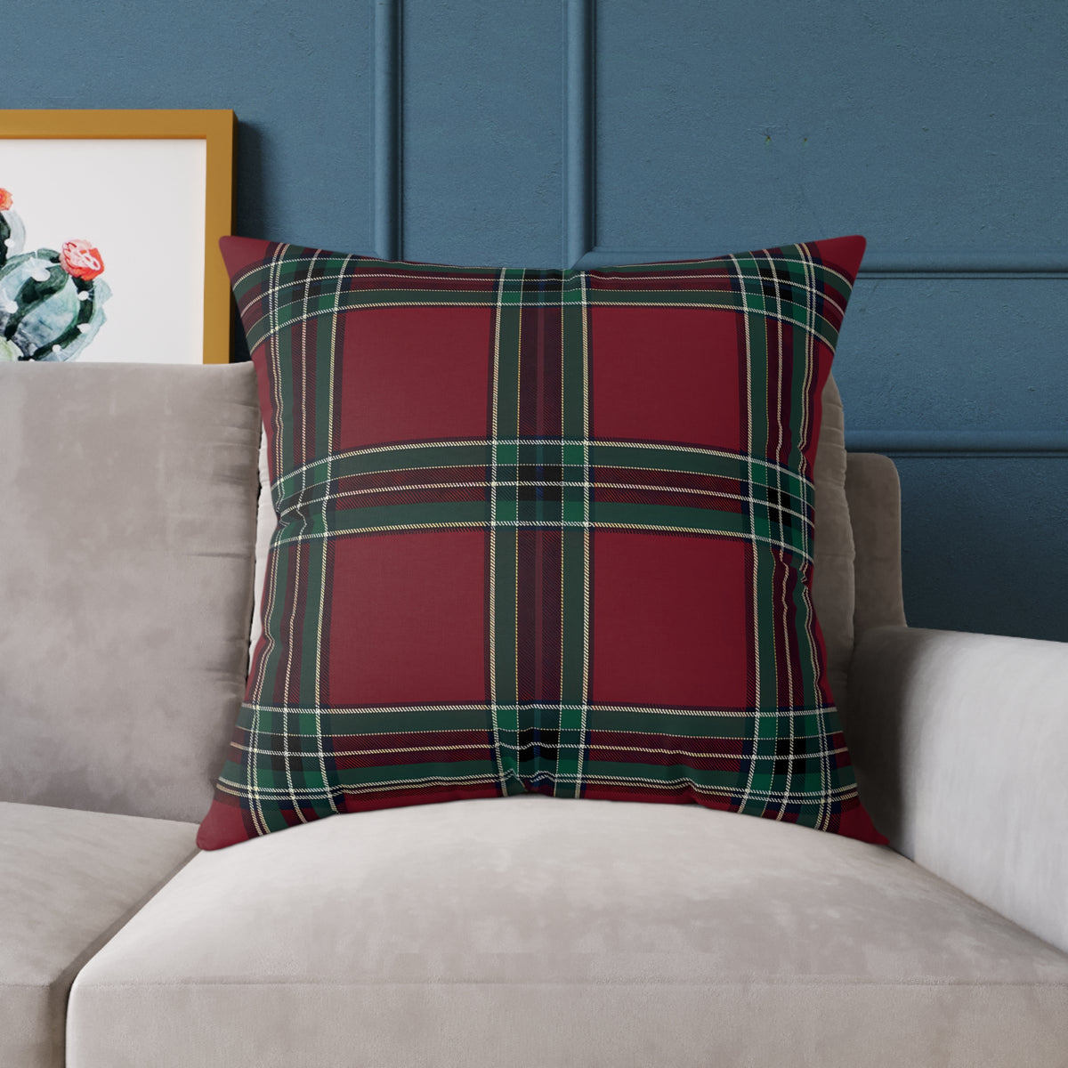 Red Green Purple White Beige Tartan Plaid Square Pillow | Holiday Cabin Decor