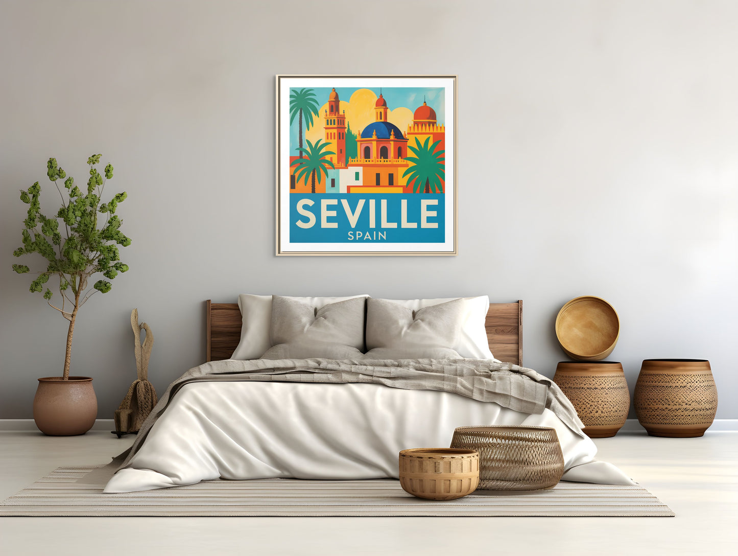 Seville Spain Vintage Travel Look Matte Canvas Wall Art Framed