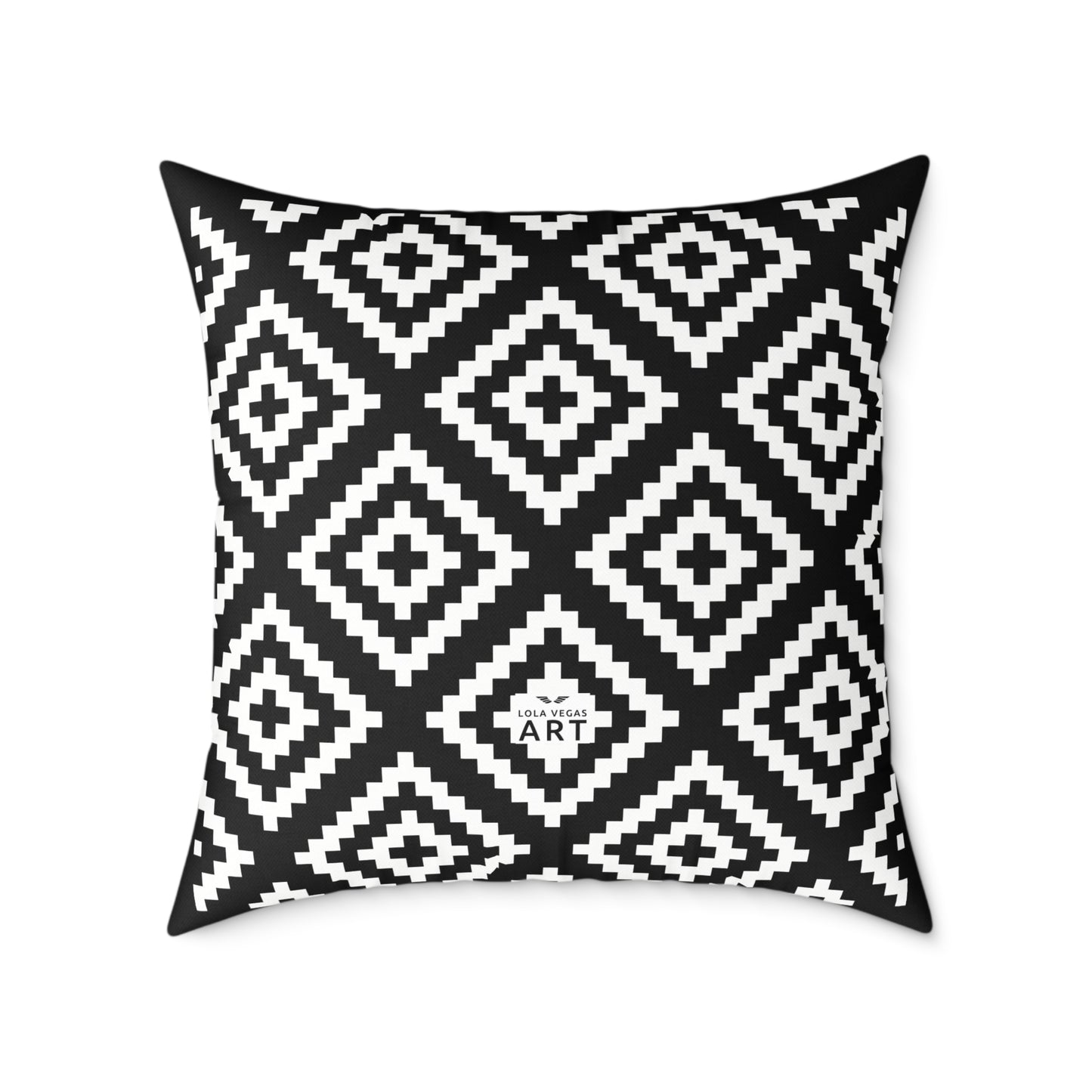 Black White Boho Native American Geometric Diamond Pattern Pillow | Square Poly Canvas Pillow