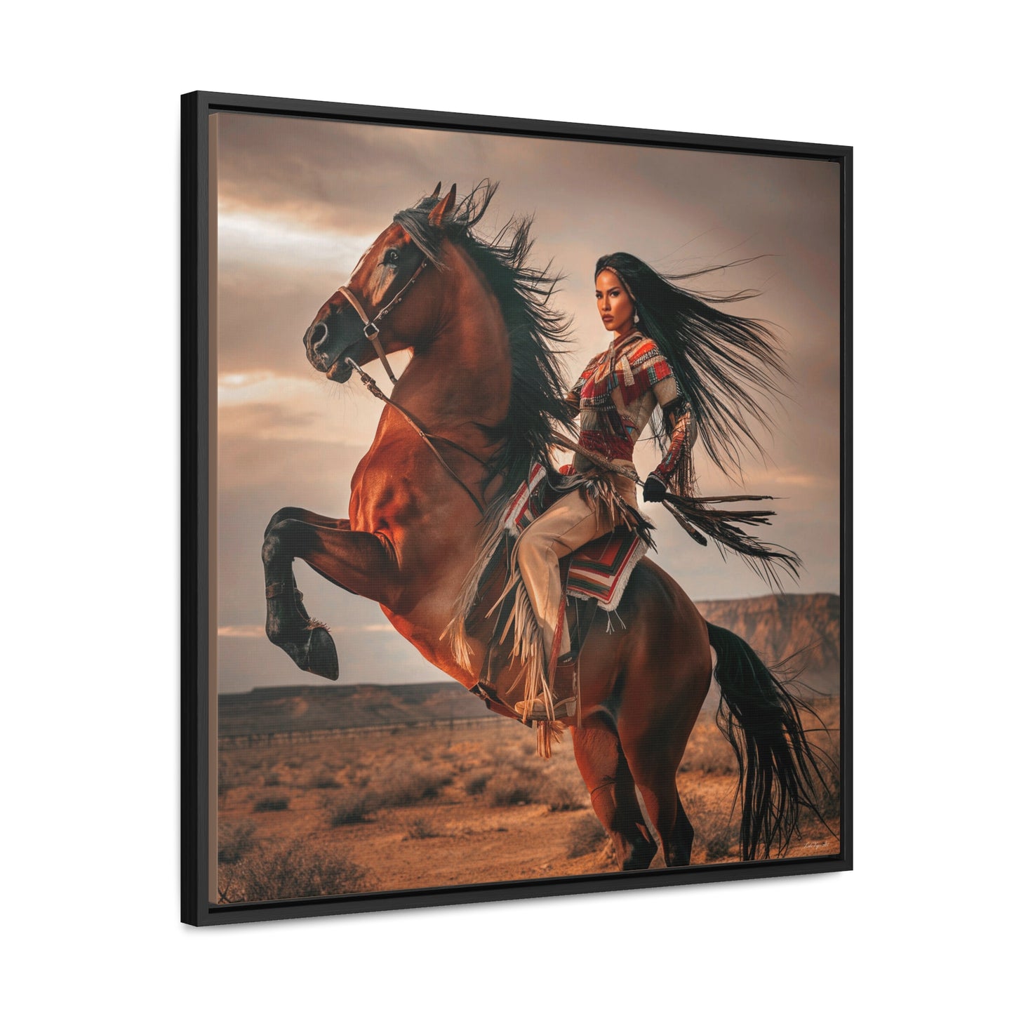 Canvas Wall Art - Chenoa and Dakota, Beautiful Southwestern Female Warrior and Horse in the Desert